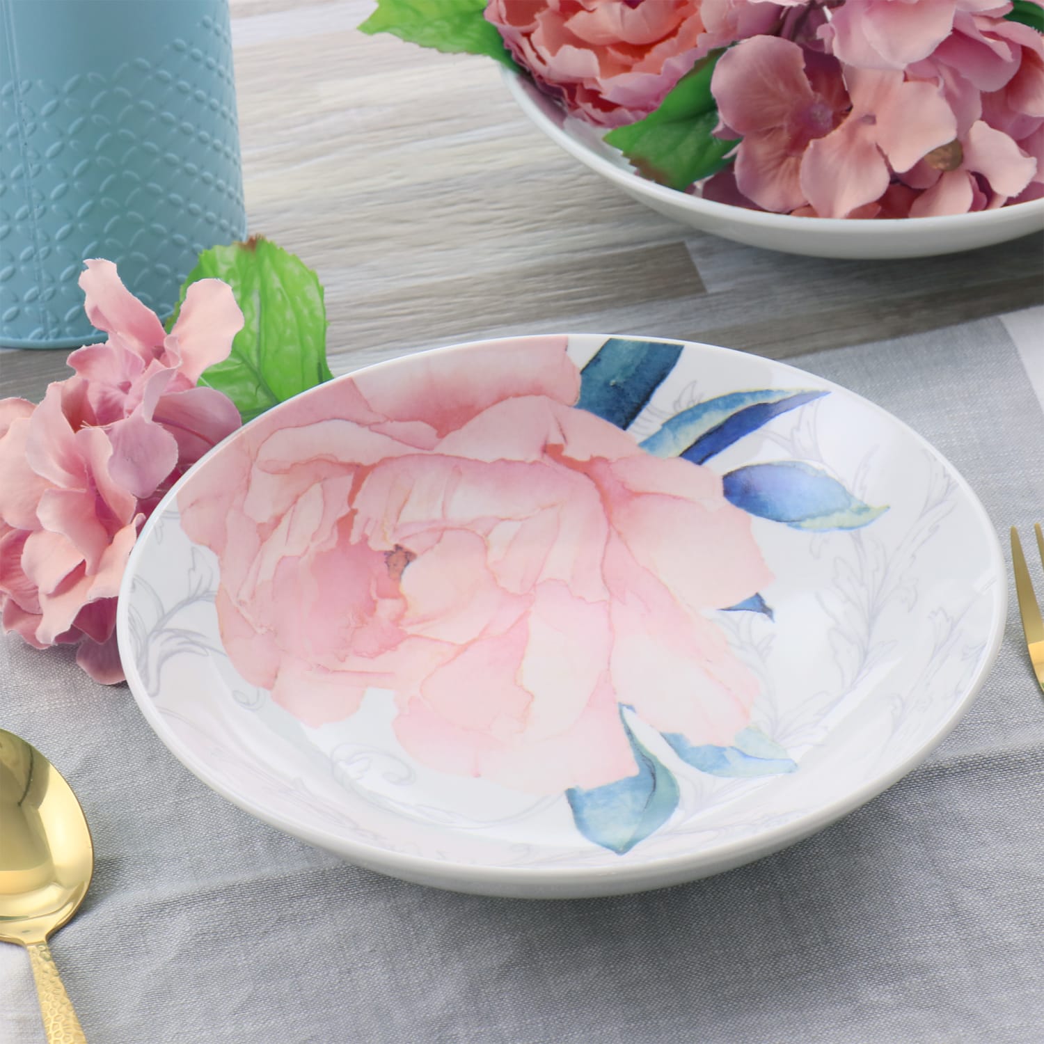 Martha Stewart Peony 2-Piece Dinner Bowl Set, 9in, Pink - Image 5