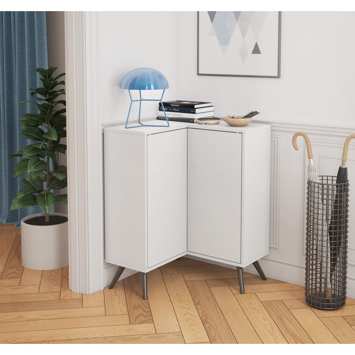 Bestar Krom 27inW Corner Storage Cabinet With Metal Legs, White - Image 4