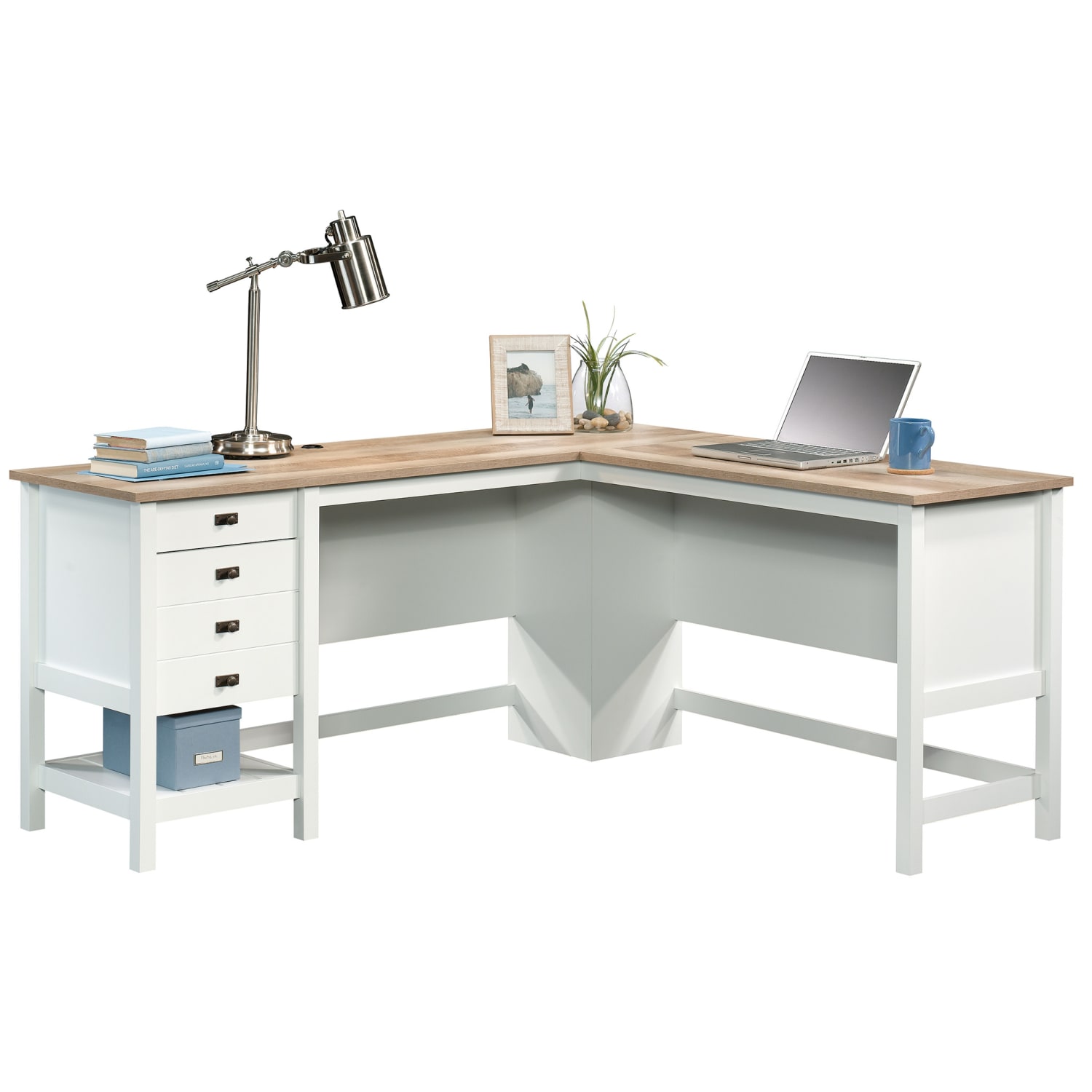 Sauder Cottage Road 65inW L-Shaped Corner Desk, Soft White/Oak - Image 3
