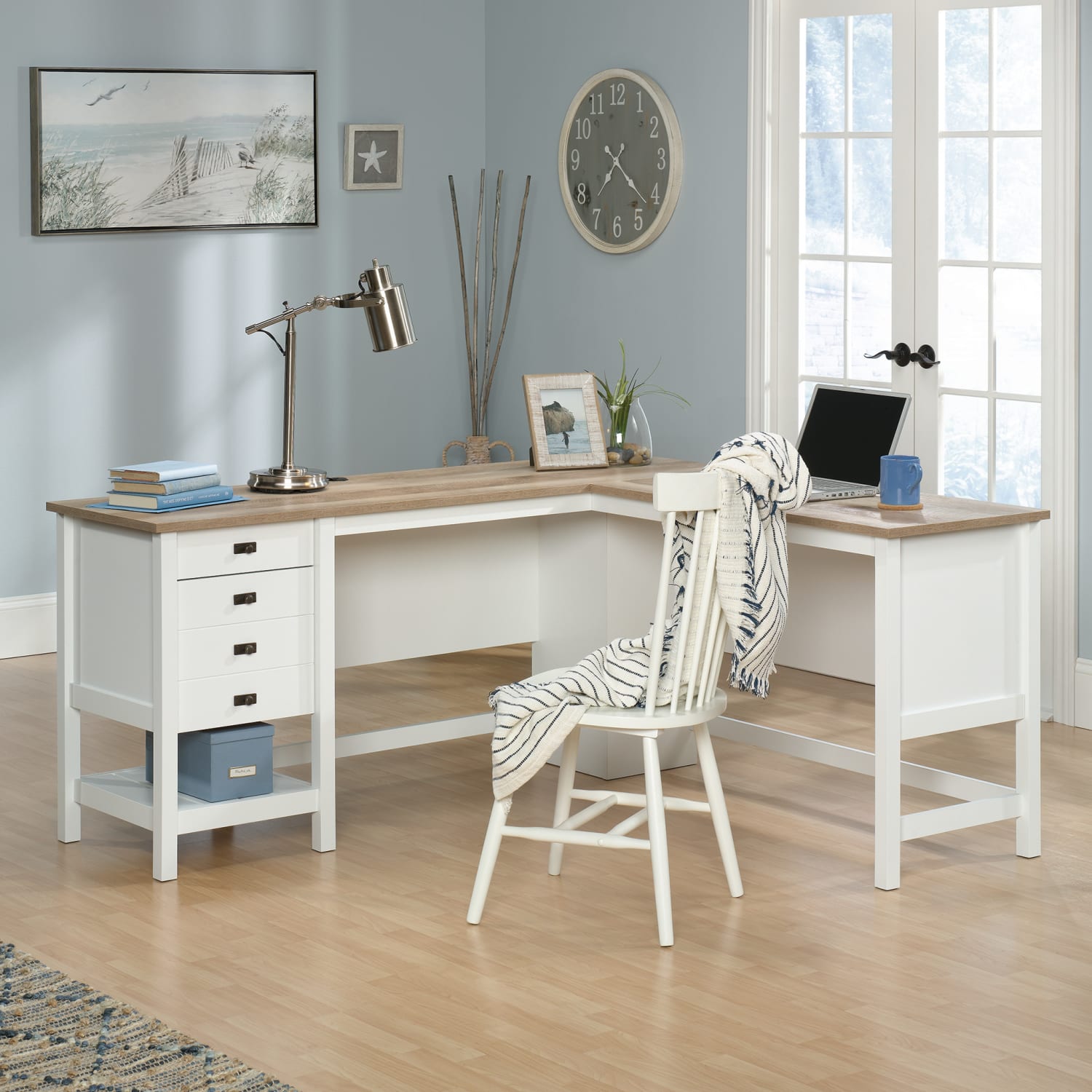 Sauder Cottage Road 65inW L-Shaped Corner Desk, Soft White/Oak - Image 5