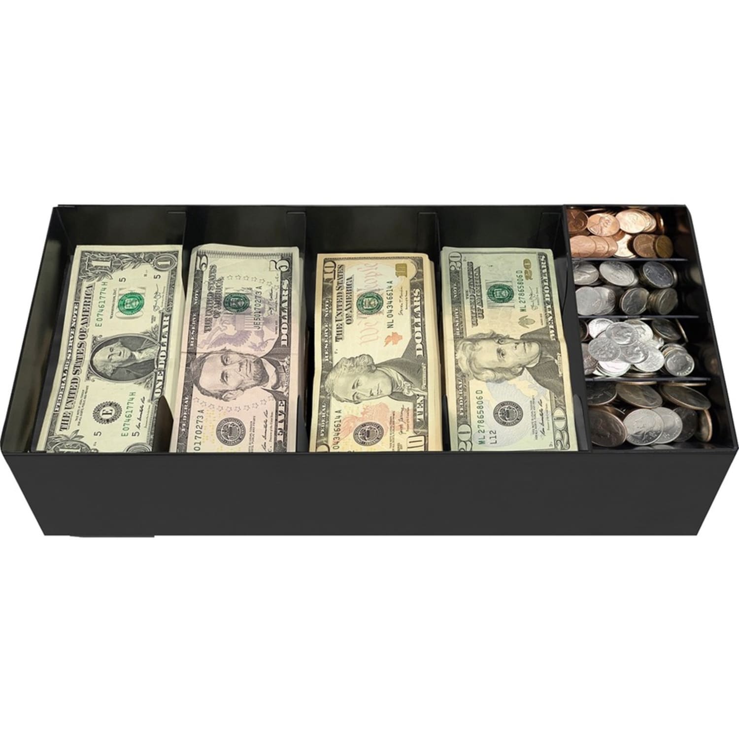 Nadex Coins Steel 5-Compartment Currency Tray with Coin Tray Insert and Lockable Cover - Stainless Steel, Plastic, Metal - Black - 7in Height x 15.4in Width - Image 4