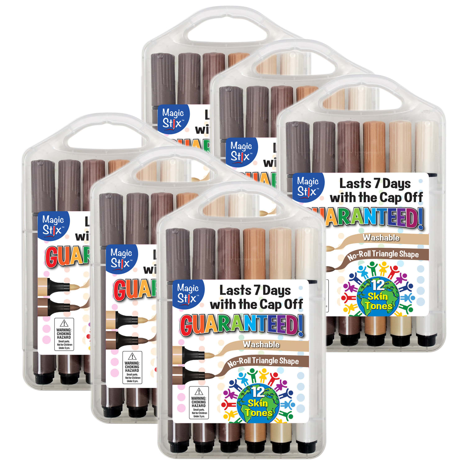 The Pencil Grip Triangular Magic Stix Markers, Bullet Point, Global Skin Tones, 12 Markers Per Pack, Set Of 6 Packs - Image 3