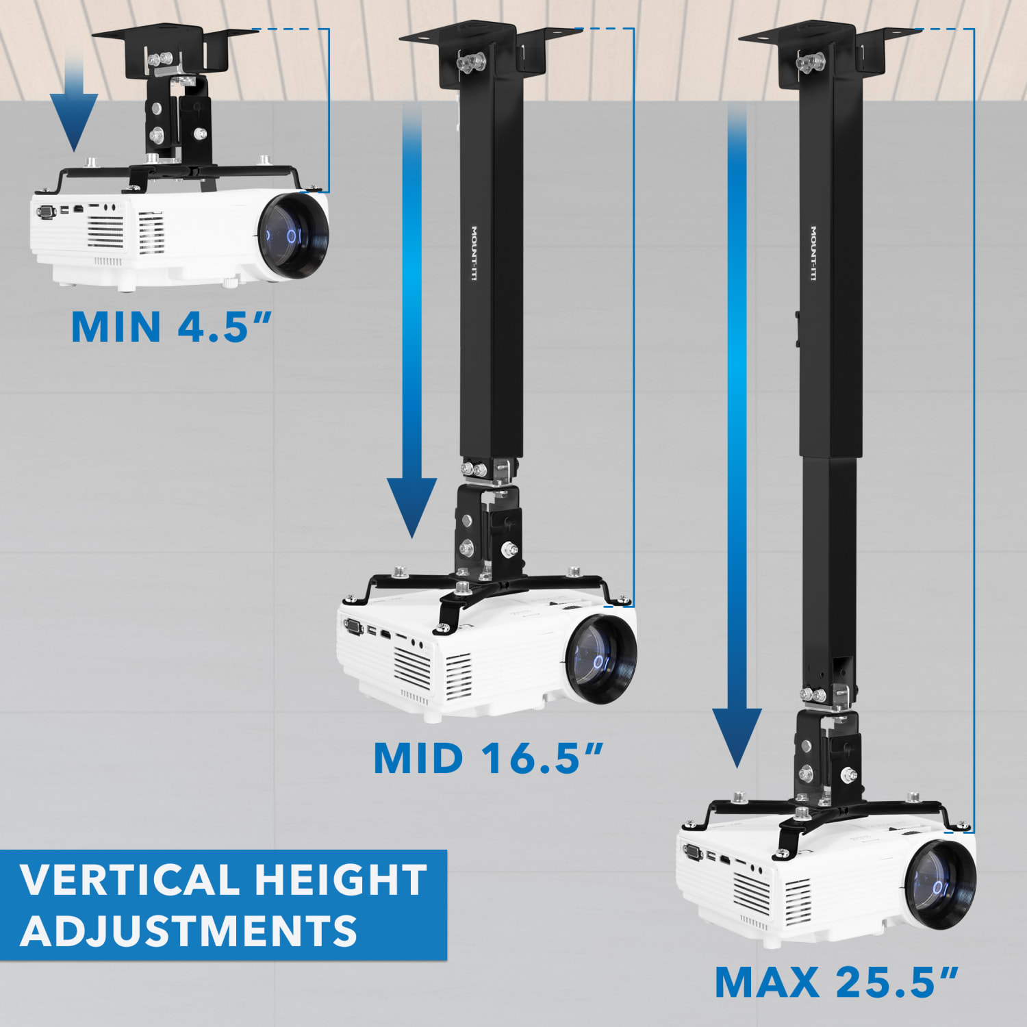 Mount-It! Full Motion Projector Wall and Ceiling Mount, 2-1/2inH x 4-1/2inW x 12-3/4inD, Black - Image 4
