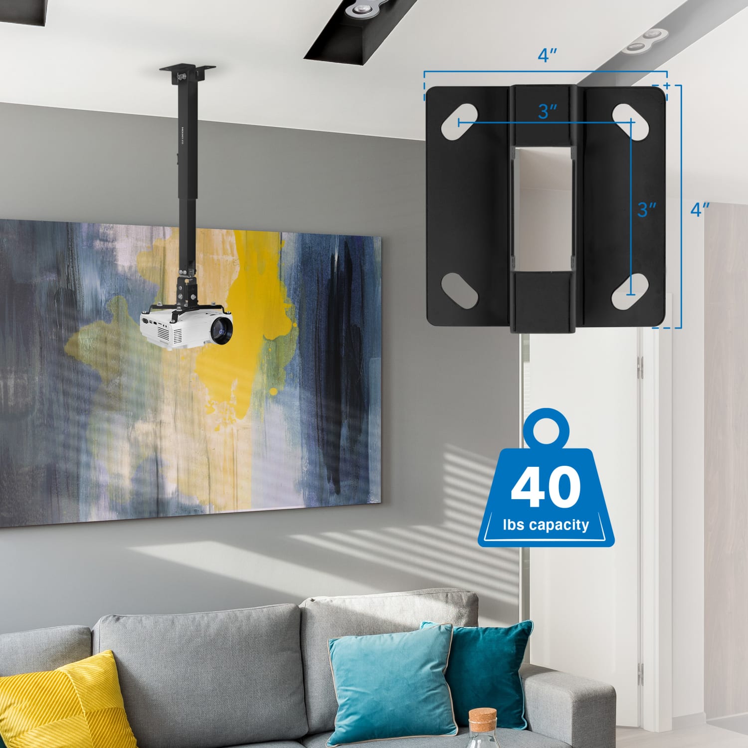 Mount-It! Full Motion Projector Wall and Ceiling Mount, 2-1/2inH x 4-1/2inW x 12-3/4inD, Black - Image 5