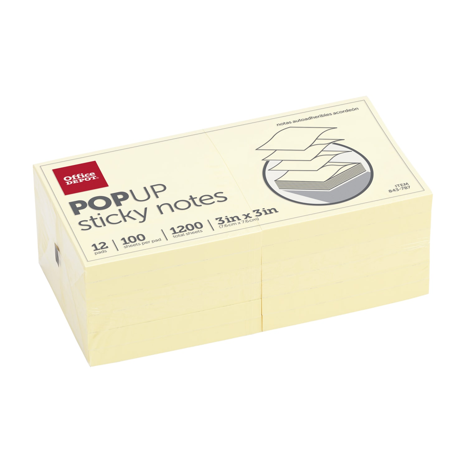 Office Depot Brand Pop Up Sticky Notes, 3in x 3in, Yellow, 100 Sheets Per Pad, Pack Of 12 - Image 3