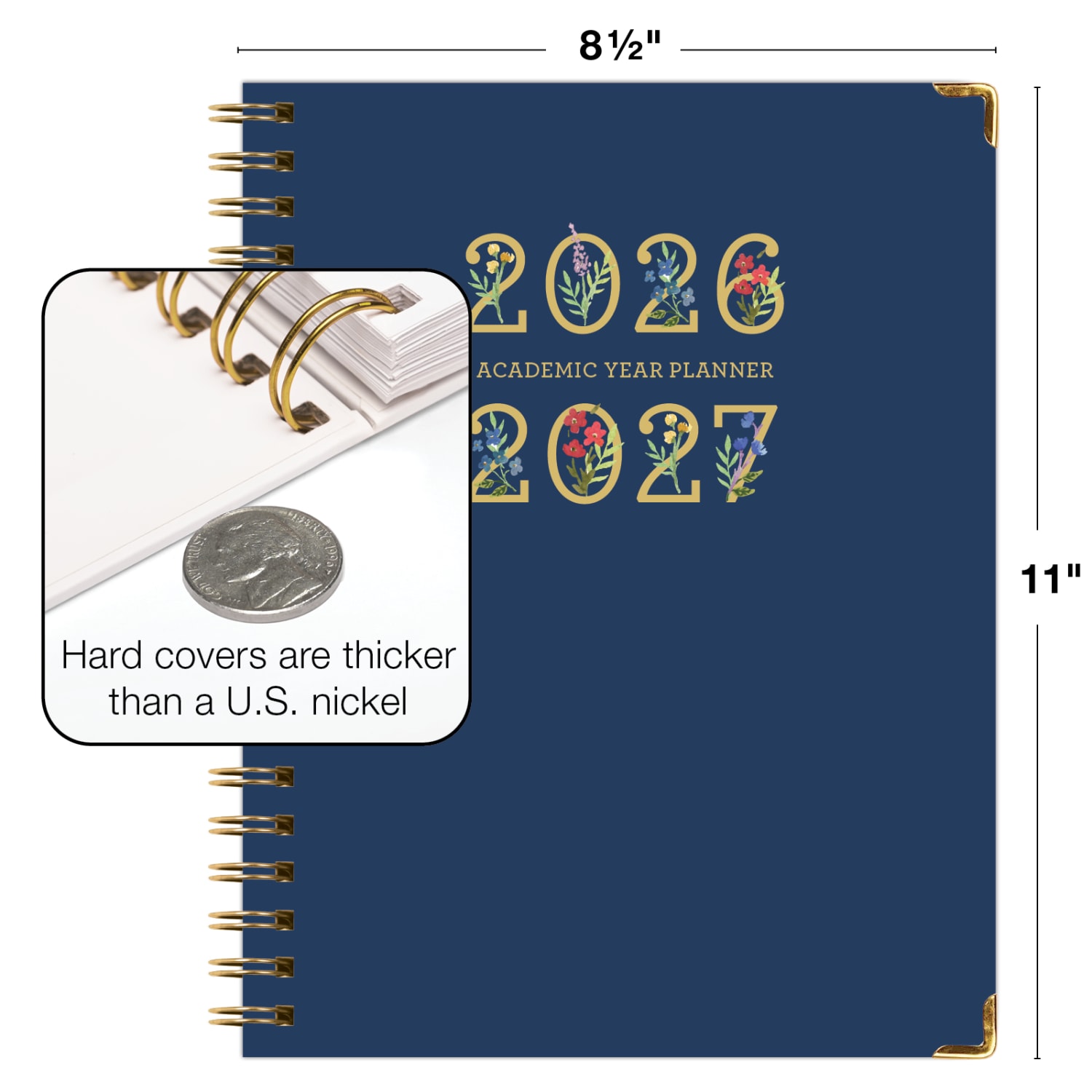 2026-2027 Excello Brands 14-Month Academic Year Hardcover Weekly/Monthly Fashion Planner, 8-1/2in x 11in, Navy Gold Numbers, May To June, Total Qty 1 - Image 5