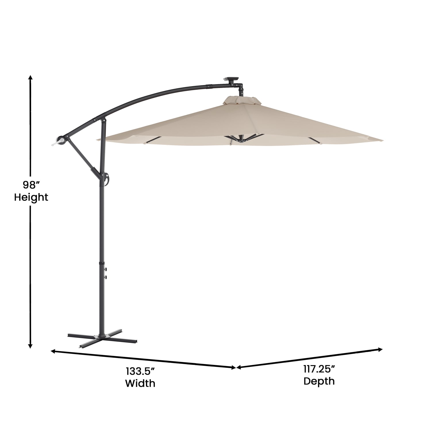 Flash Furniture Sedona Commercial Grade 10ft Round Solar LED Cantilever Umbrella with Easy Lift and Tilt Function, Built in Cross Base, Tan - Image 6