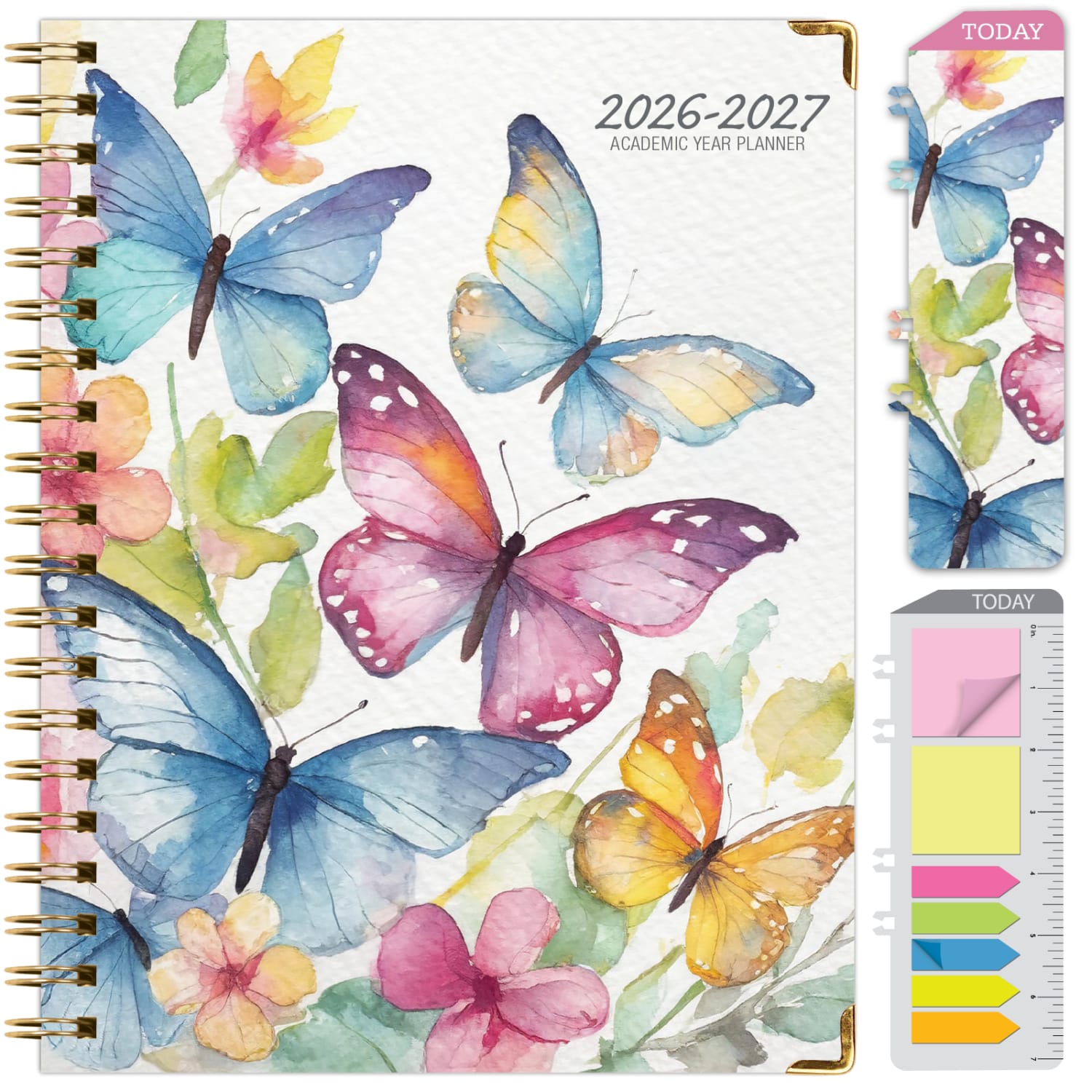Excello Brands 2026-2027 14-Month Academic Hardcover Weekly/Monthly Fashion Planner, 8-1/2in x 11in, Watercolor Butterflies, May-June, FSHNAY26851133 - Image 3