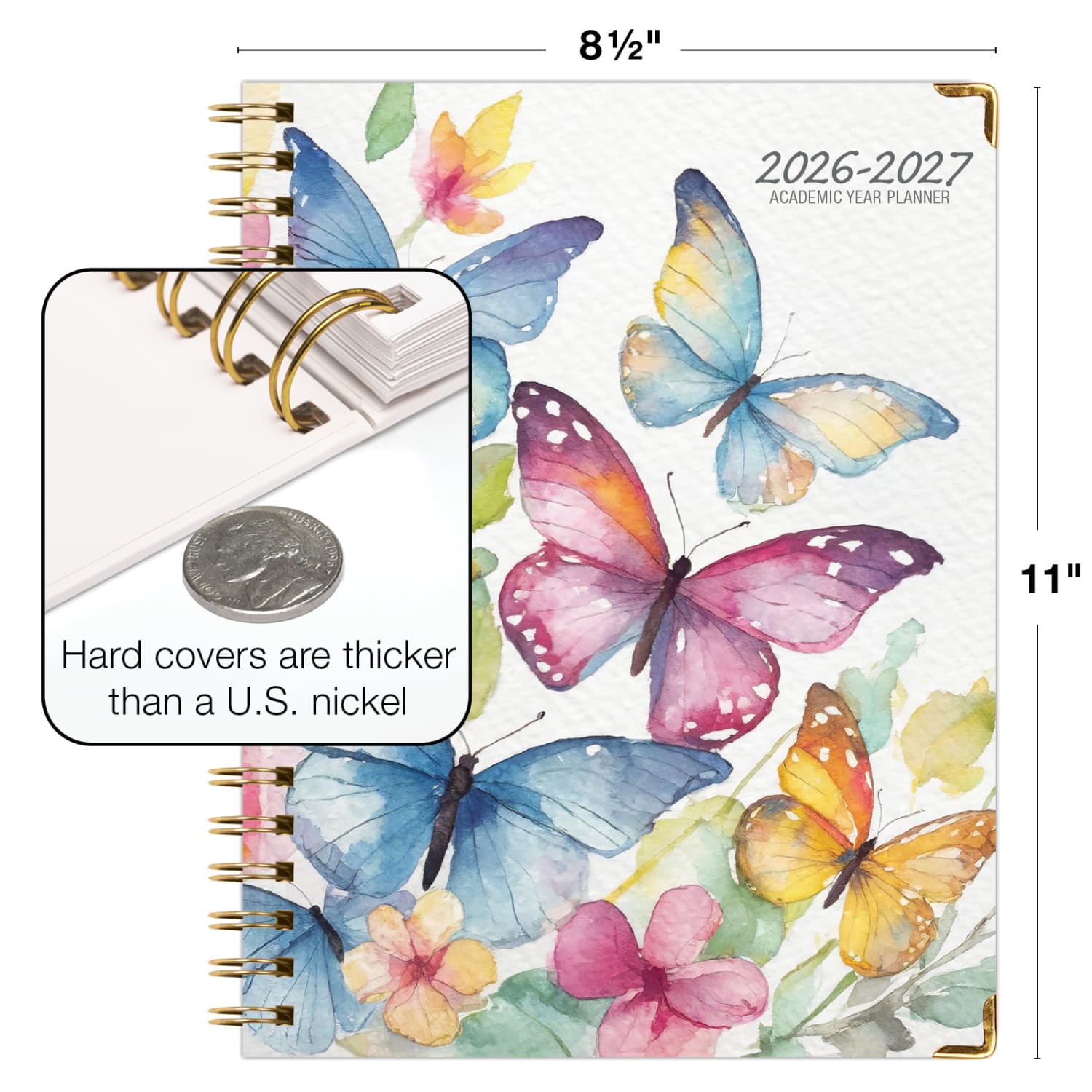 Excello Brands 2026-2027 14-Month Academic Hardcover Weekly/Monthly Fashion Planner, 8-1/2in x 11in, Watercolor Butterflies, May-June, FSHNAY26851133 - Image 5