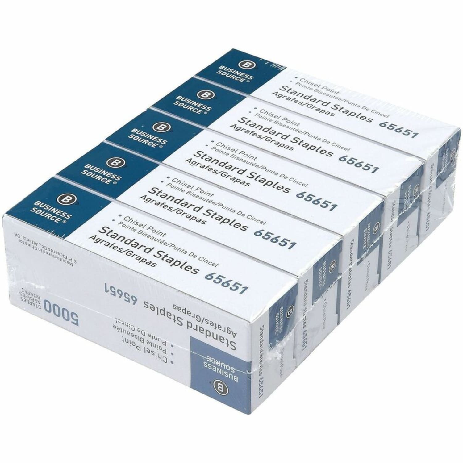 Business Source Chisel Point Standard Staples, 210 Per Strip, 1/4in Leg, 1/2in Crown, 5,000 Box, 5 Boxes - 65651 - Image 5