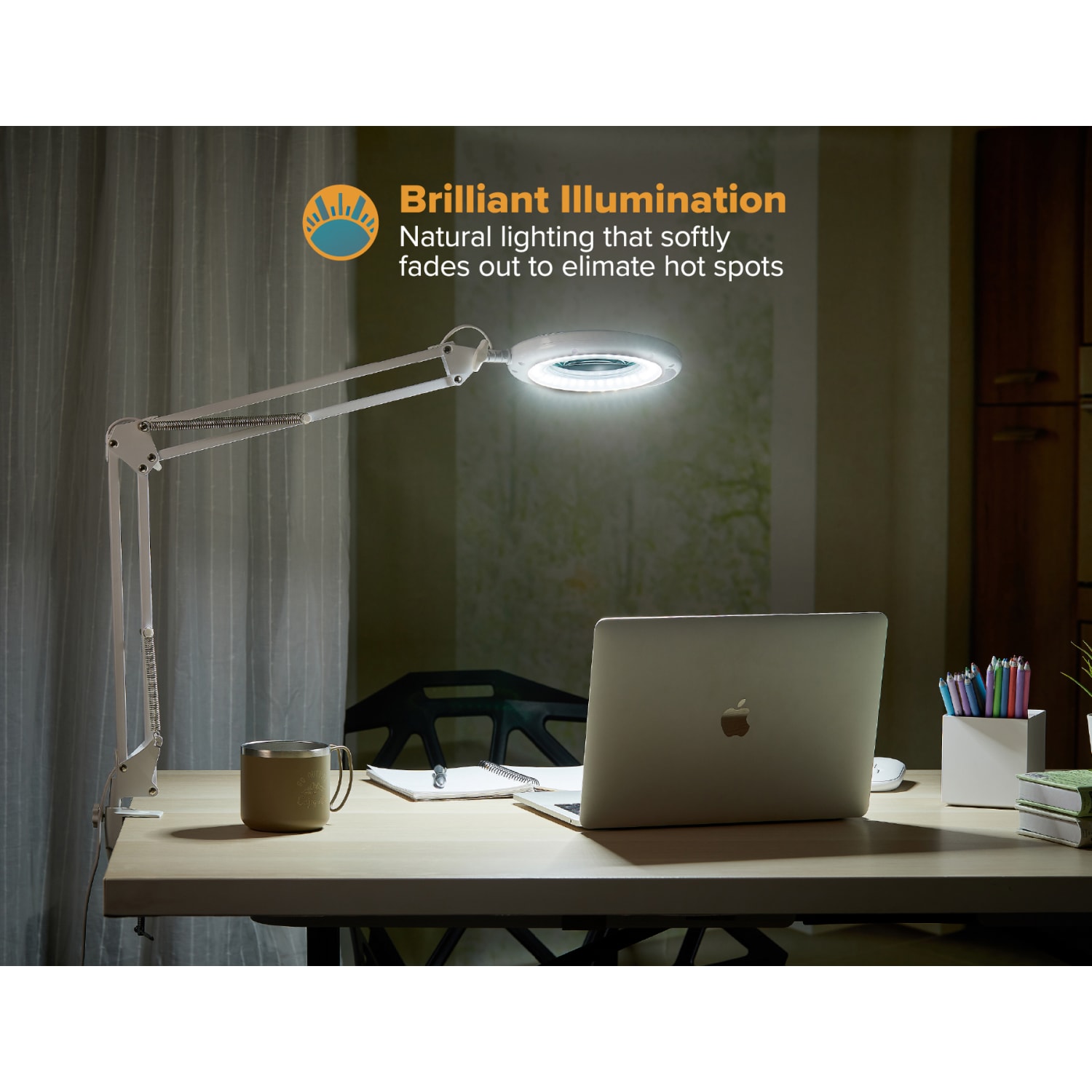 Bostitch PureOptics LED VLED600 Magnifying Desk Lamp With Clamp Mount, 22inH, White - Image 4