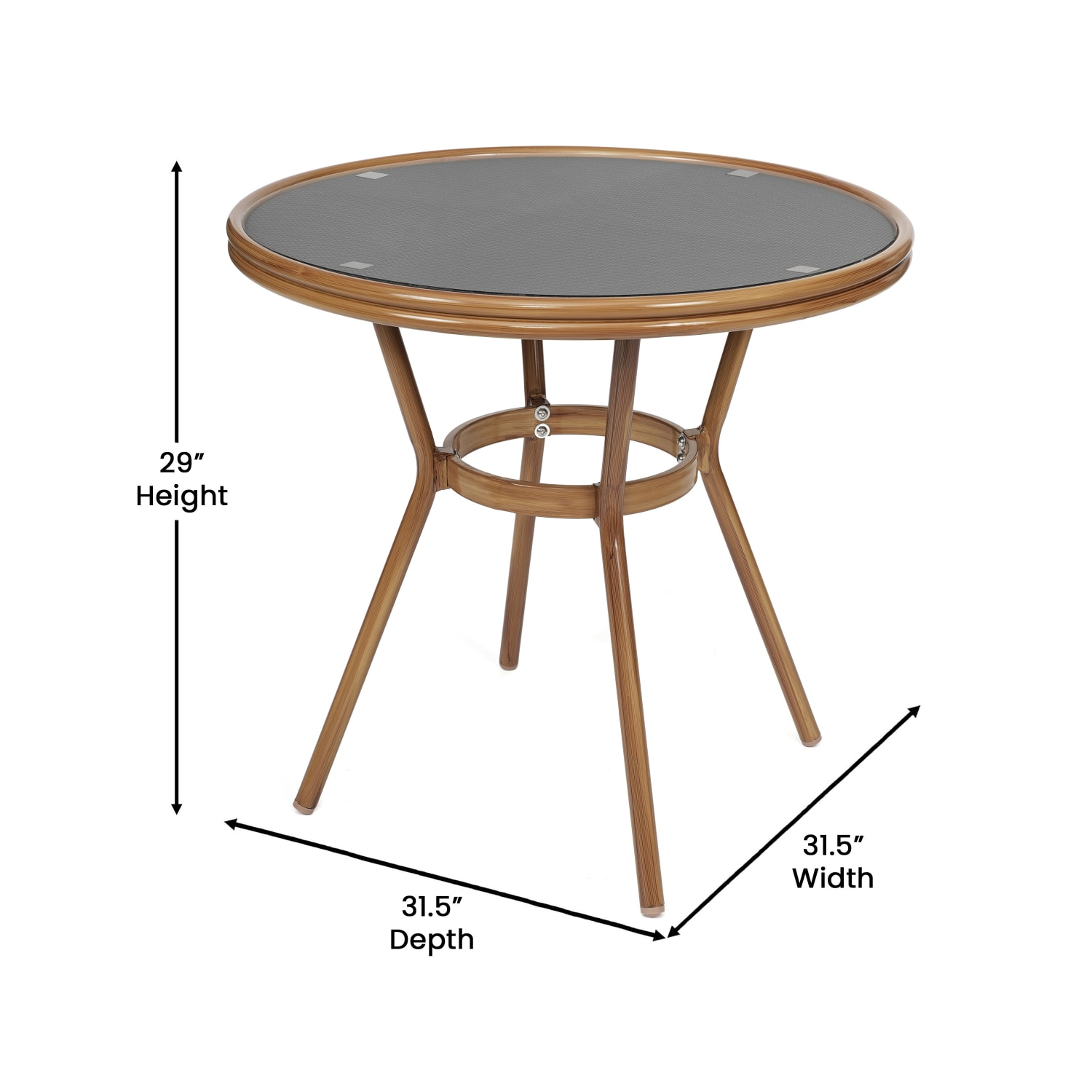 Flash Furniture Marseille Indoor/Outdoor Commercial Bistro 31.5in Table, Textilene, Glass Top with 4 Stack Chairs, Black Textilene/Natural Frame - Image 6
