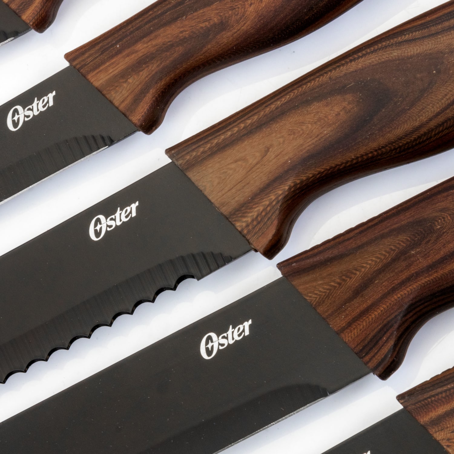 Oster Godfrey 5-Piece Stainless-Steel Cutlery Set, Black/Wood Print - Image 4