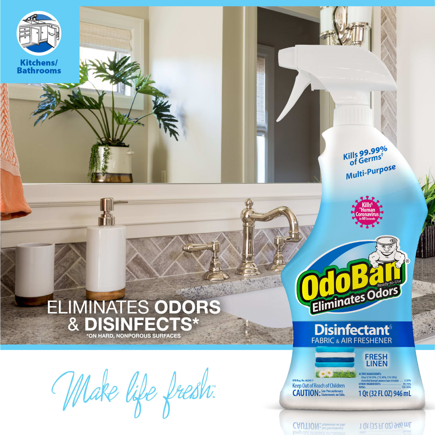 OdoBan Ready-to-Use Disinfectant And Odor Eliminator, Fresh Linen Scent, 32 Oz - Image 6