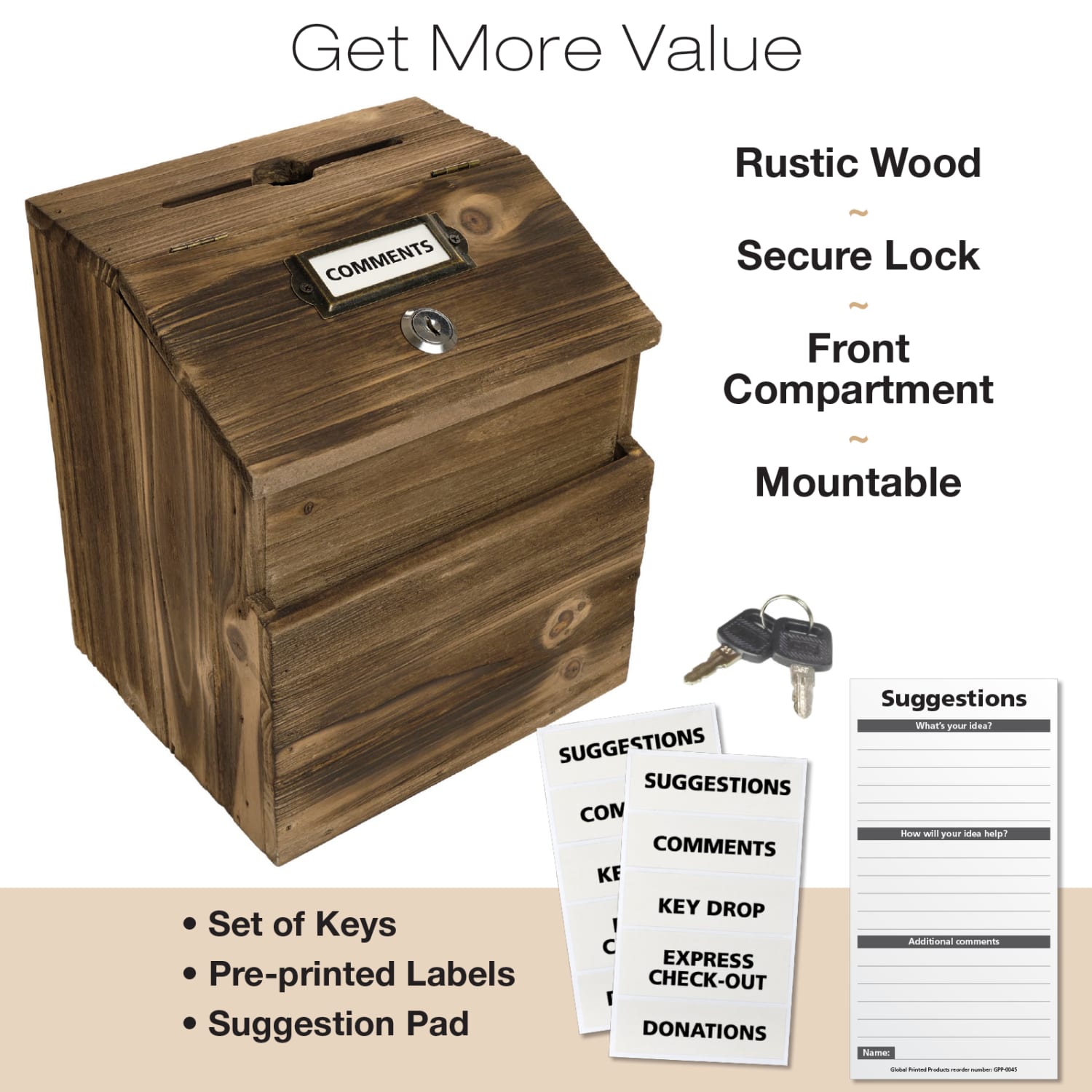 Excello Rustic Wooden Suggestion Box With Lock, 9inH x 7-3/4inW x 6-3/4inD, Brown - Image 3