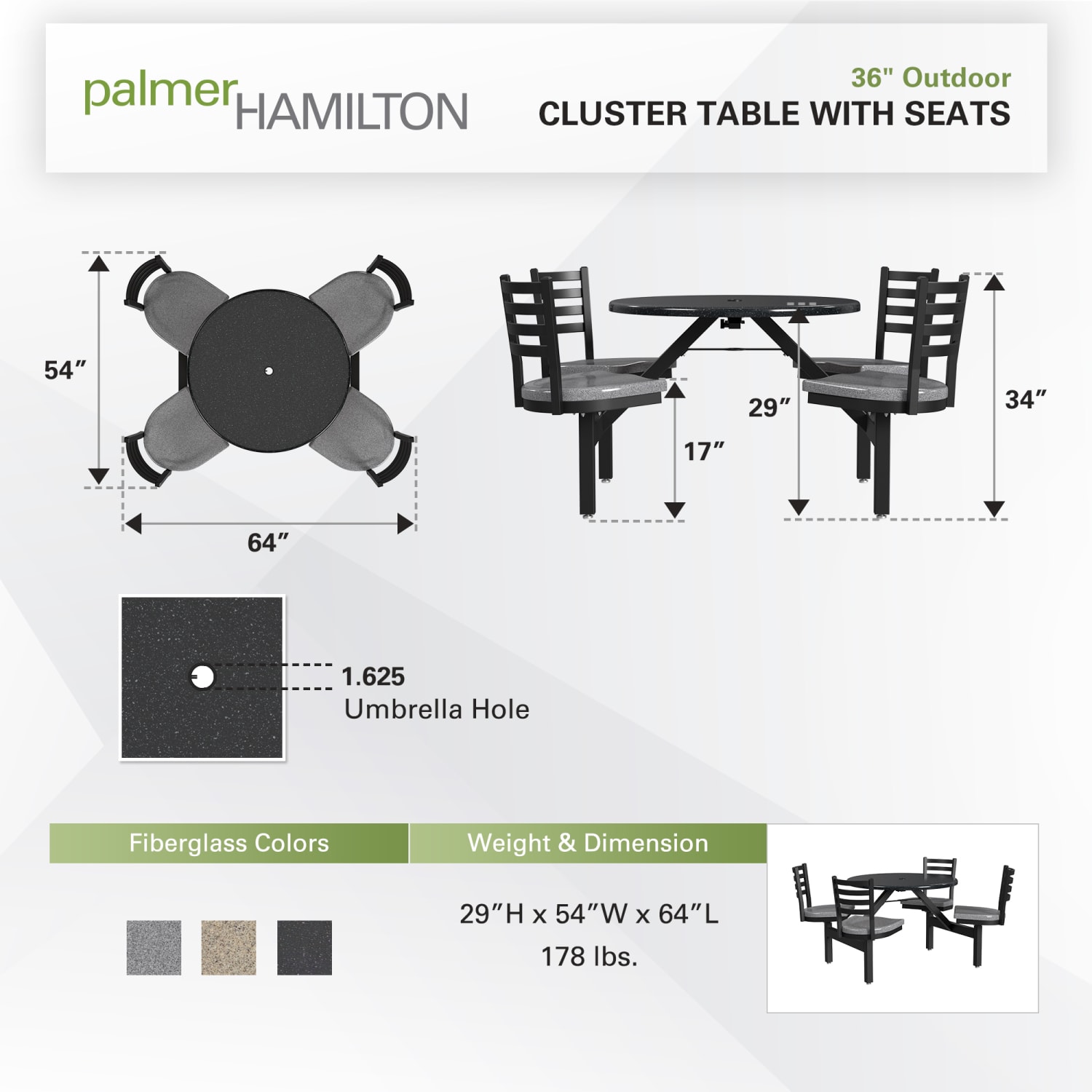 Palmer Hamilton Covey Outdoor Cluster Table With 4 Seats, 29in x 54in, Obsidian/Steel Gray - Image 4