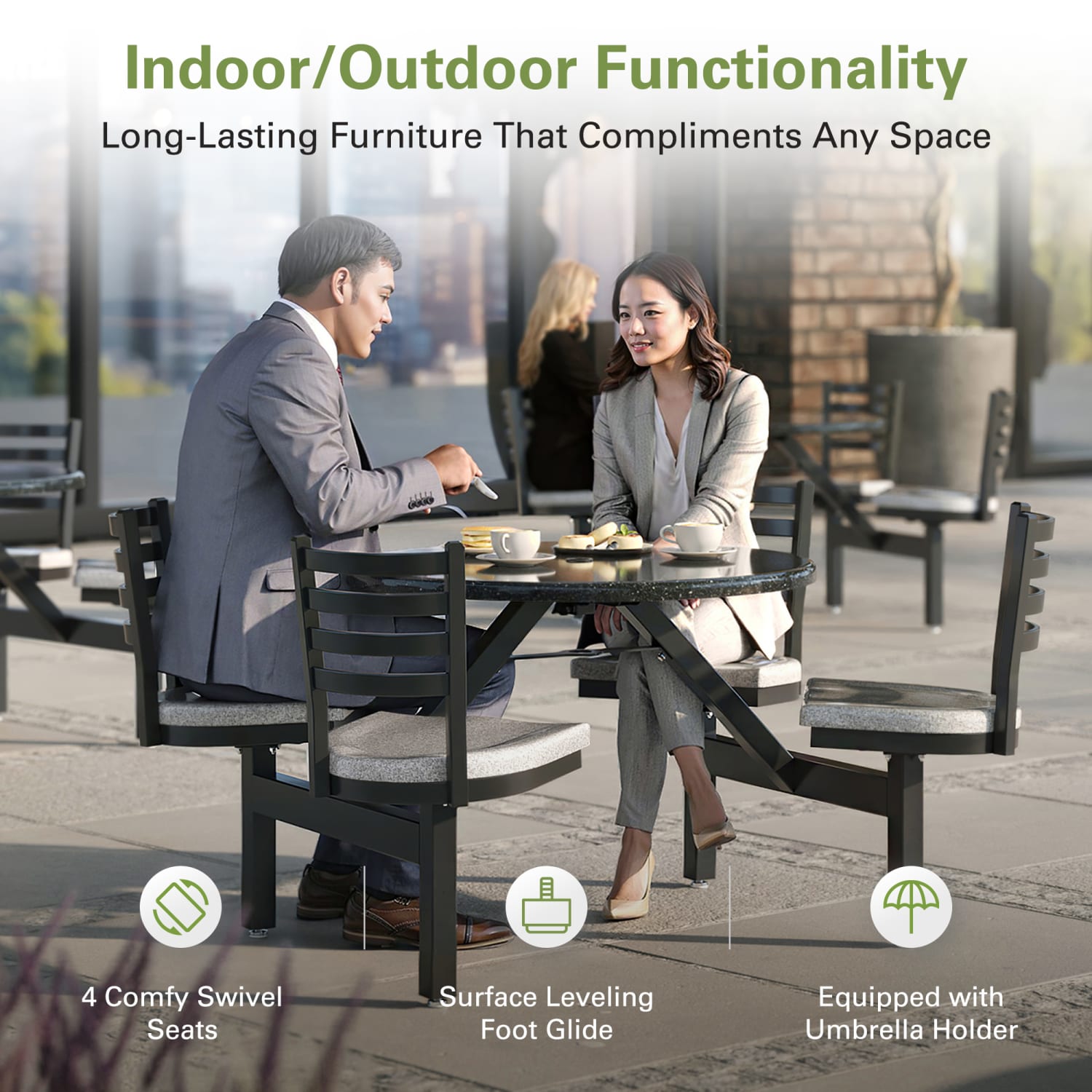 Palmer Hamilton Covey Outdoor Cluster Table With 4 Seats, 29in x 54in, Obsidian/Steel Gray - Image 6