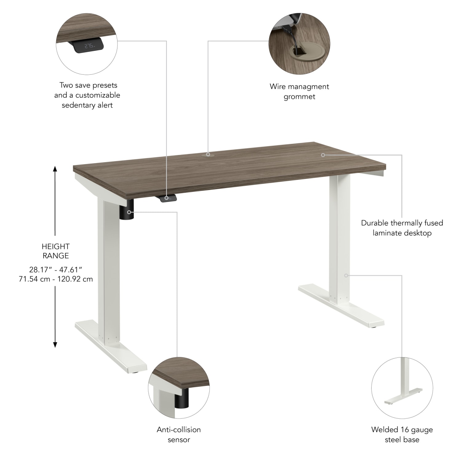 Bush Business Furniture Move 40 Series 48inW x 24inD Electric Height Adjustable Standing Desk, Modern Hickory/White Powder Coat, Standard Delivery - Image 4