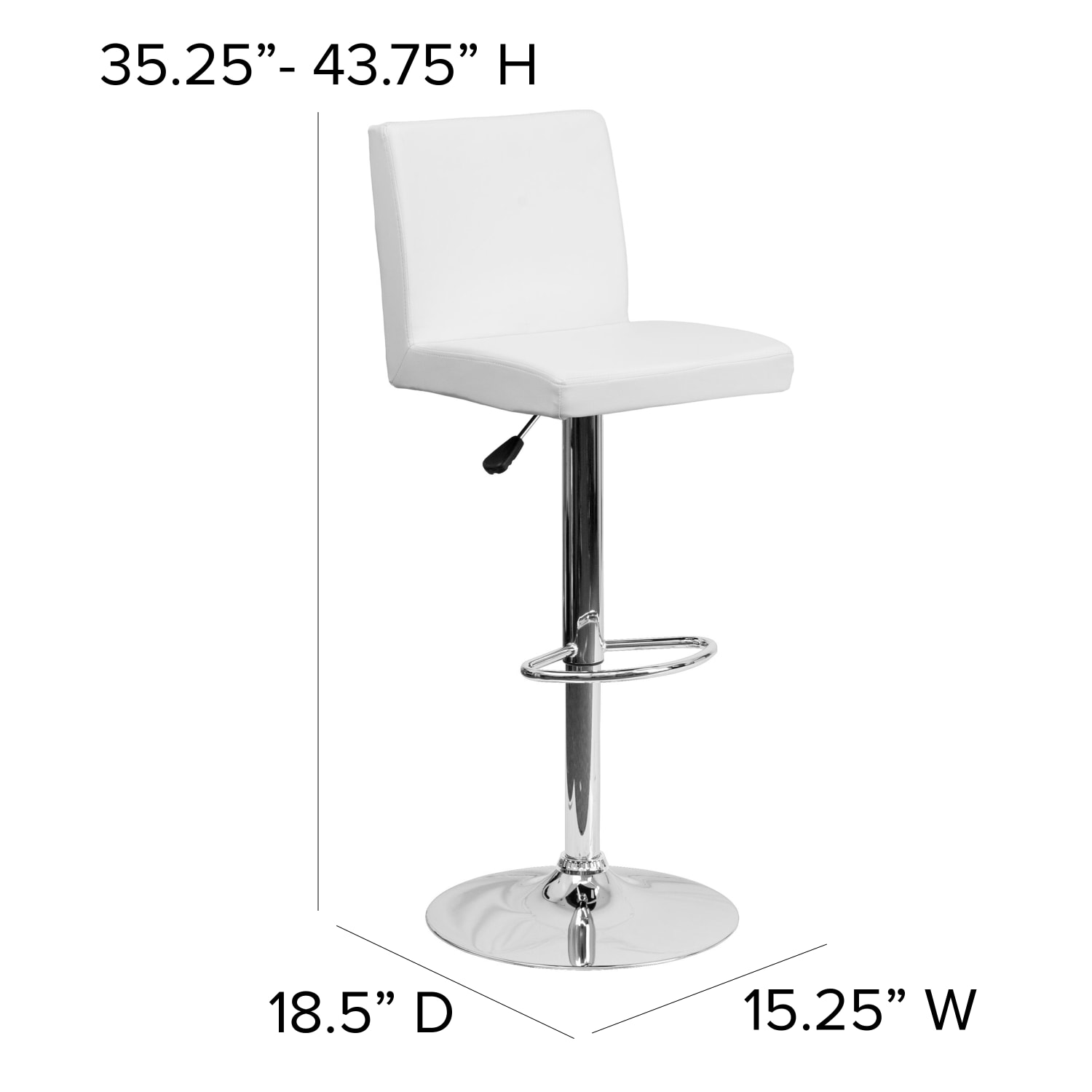 Flash Furniture Contemporary Vinyl Adjustable Height Barstool with Panel Back and Chrome Base White PopularChairscom