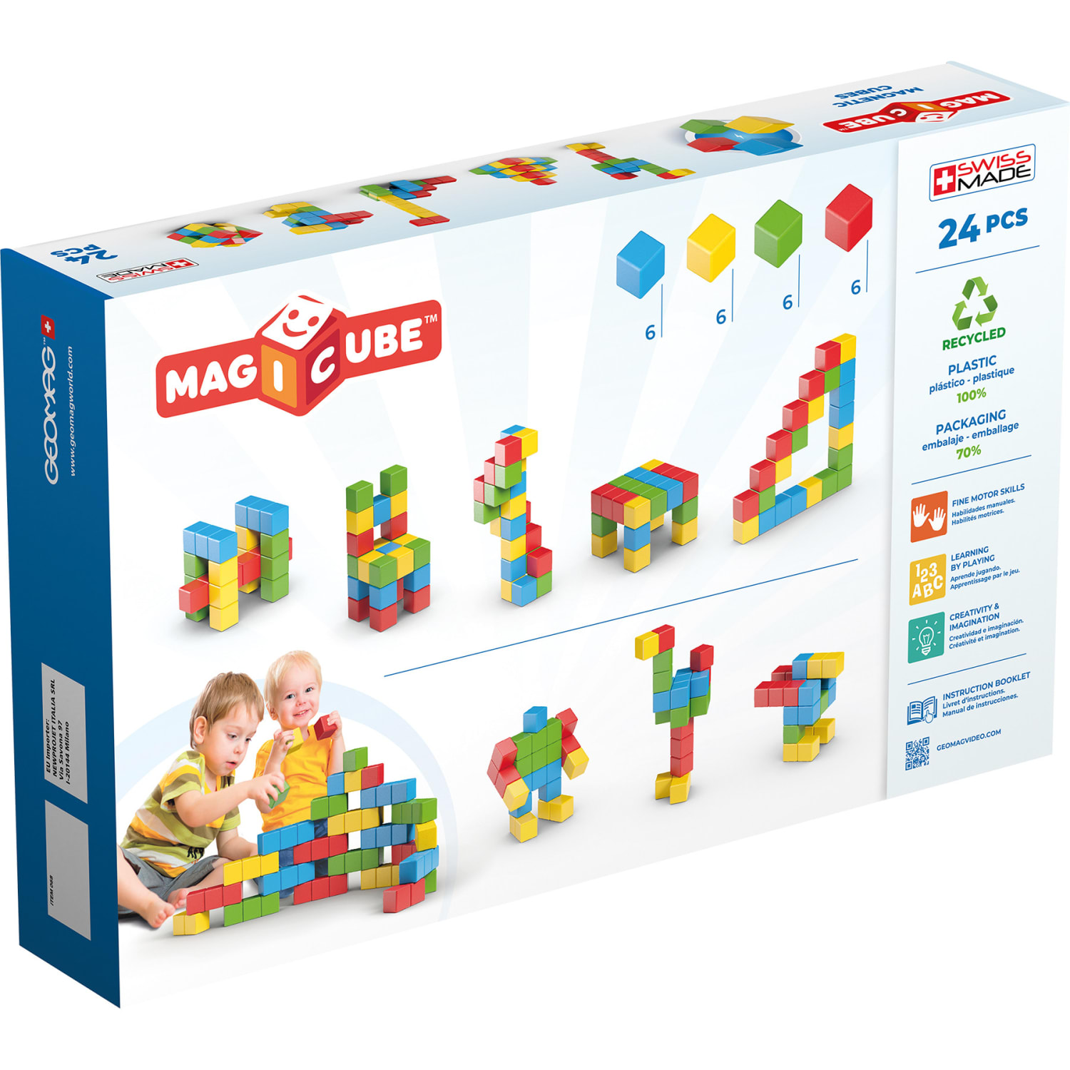 Geomag Magicubes Magnetic Building Blocks, Full Color Try Me Recycled, 24 Pieces - Image 4