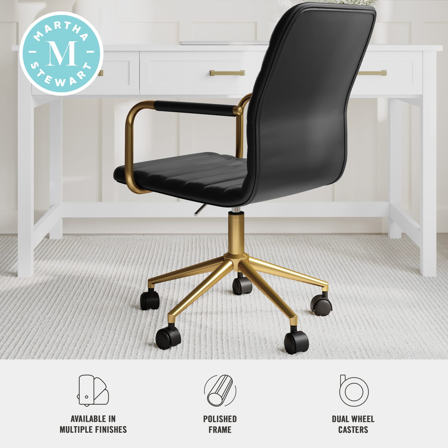 Martha Stewart Taytum Upholstered Office Chair Black Faux LeatherPolished Brass Frame PopularChairscom Martha Stewart Taytum Upholstered Office Chair Black Faux LeatherPolished Brass Frame PopularChairscom