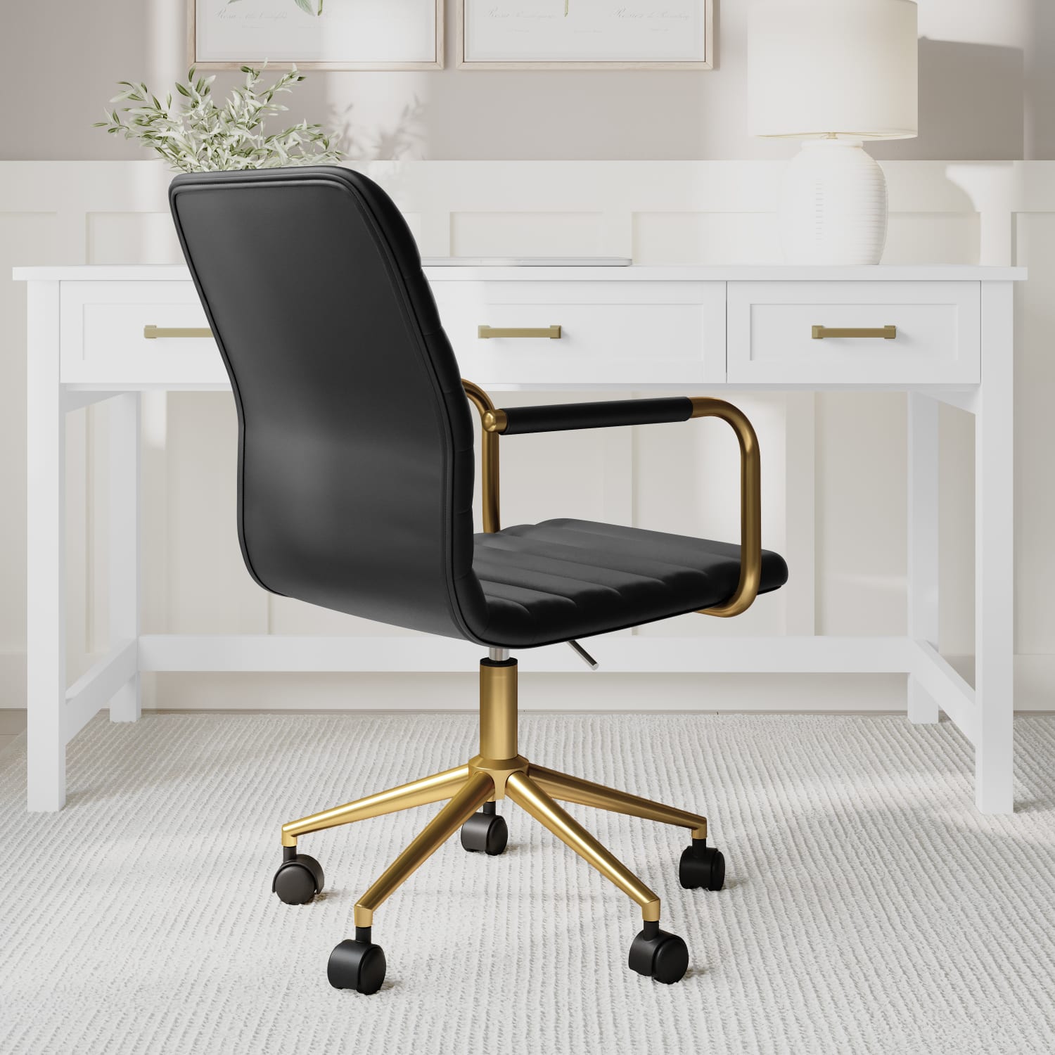 Martha Stewart Taytum Upholstered Office Chair Black Faux LeatherPolished Brass Frame PopularChairscom Martha Stewart Taytum Upholstered Office Chair Black Faux LeatherPolished Brass Frame PopularChairscom