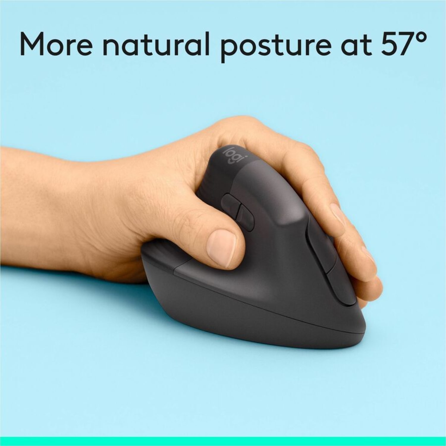 Logitech Lift Left Vertical Ergonomic Mouse, Left-handed, Wireless, Bluetooth or Logi Bolt USB, Quiet clicks, Graphite - Optical - Wireless - Bluetooth/Radio Frequency - Graphite - USB - 4000 dpi - Scroll Wheel - 6 Button(s) - Image 4