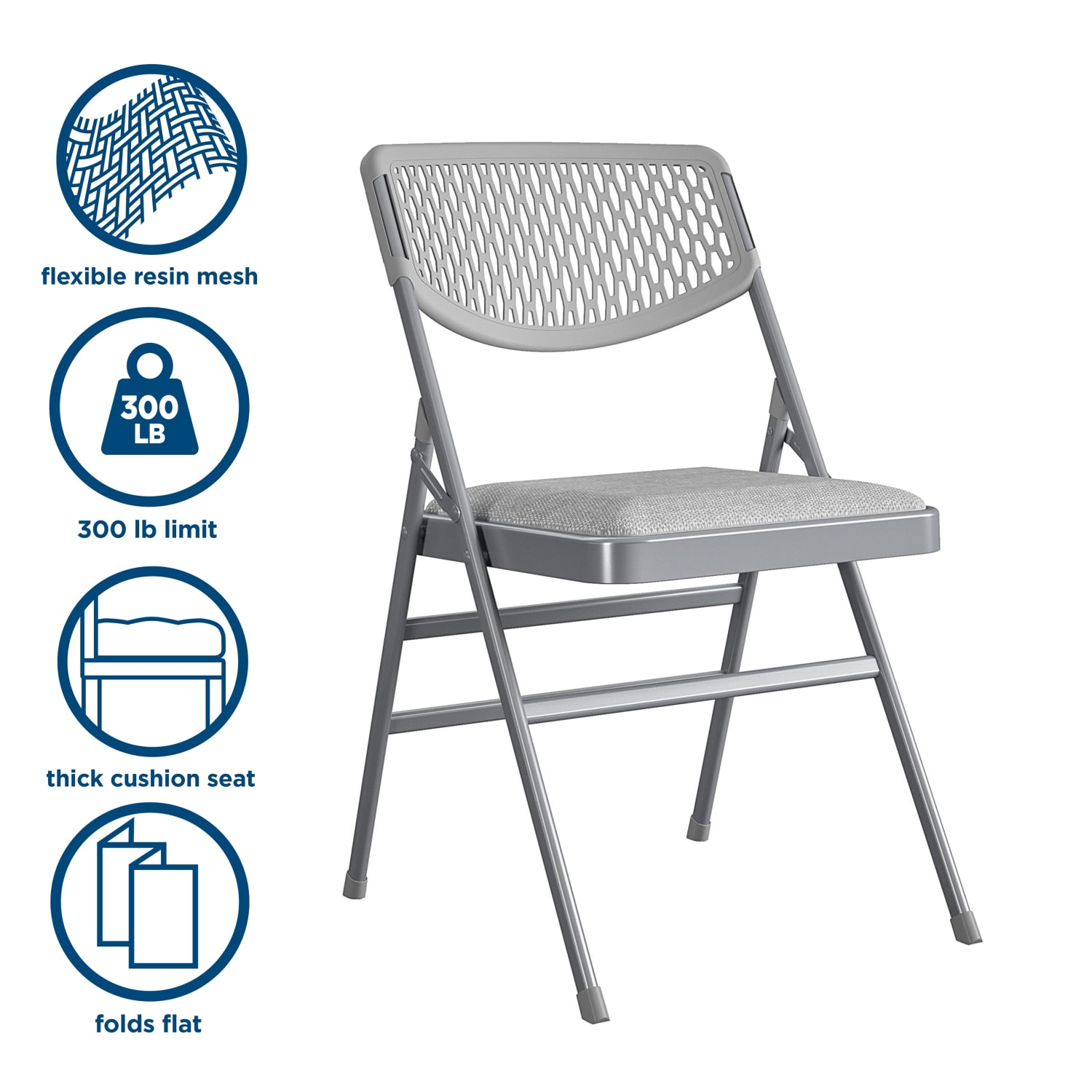 COSCO Ultra Comfort Premium Padded Folding Chairs, Gray, Pack Of 4 Chairs - Image 5
