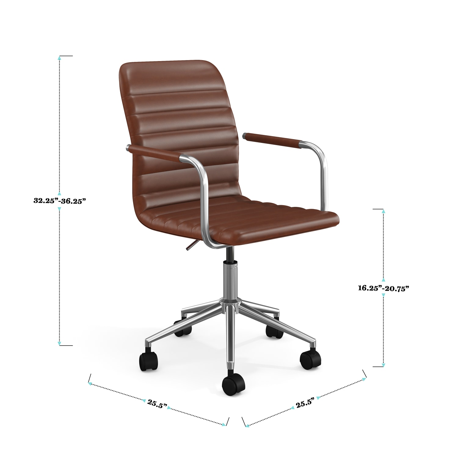 Martha Stewart Taytum Upholstered Office Chair Saddle Brown Faux LeatherPolished Nickel Frame PopularChairscom