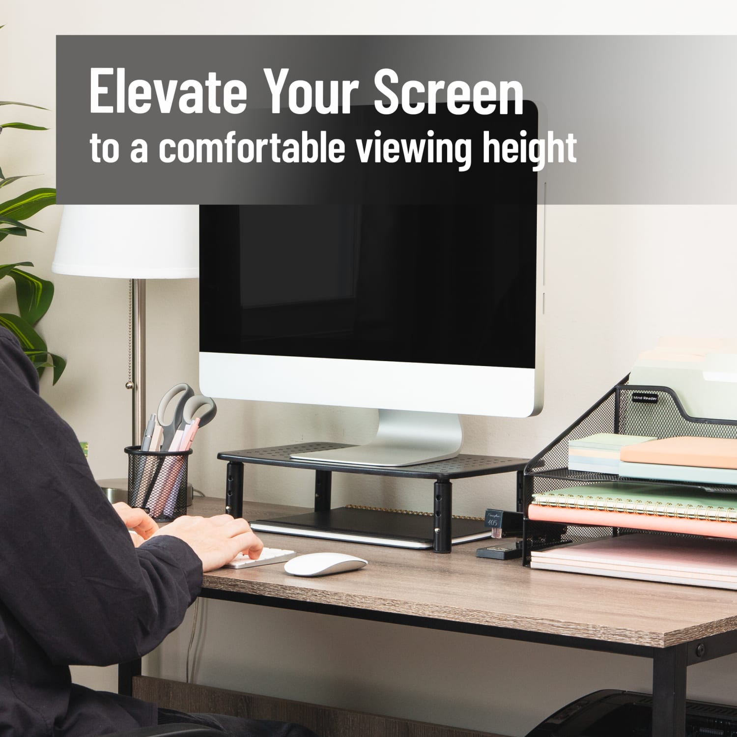 Mind Reader Metal Ventilated Monitor Stand with Adjustable Height, 5-1/2inH x 9-1/4inW x 14-1/2inD, Black, Set of 2 - Image 3