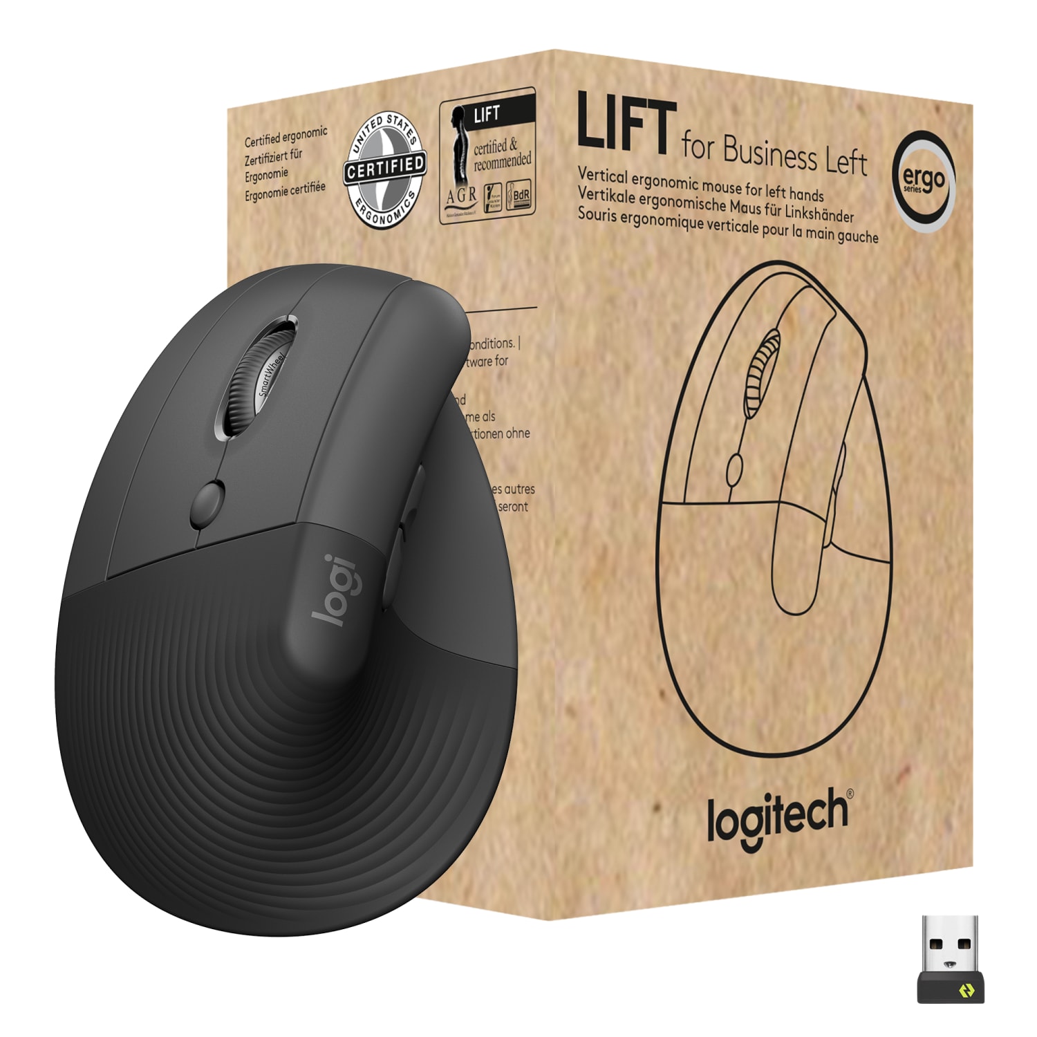 Logitech Lift Ergo Mouse - Optical - Wireless - Bluetooth/Radio Frequency - Graphite - USB - 4000 dpi - 910006492 - Image 3