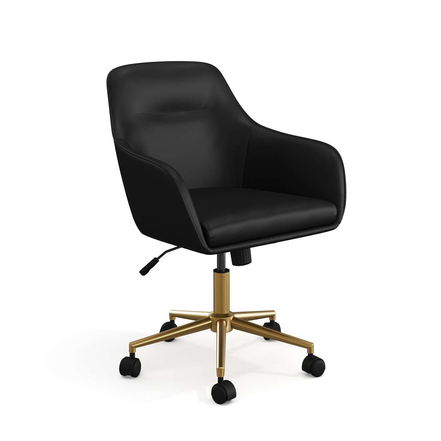 Martha Stewart Rayna Faux Leather Upholstered Office Chair, Black Faux Leather/Polished Brass Frame
