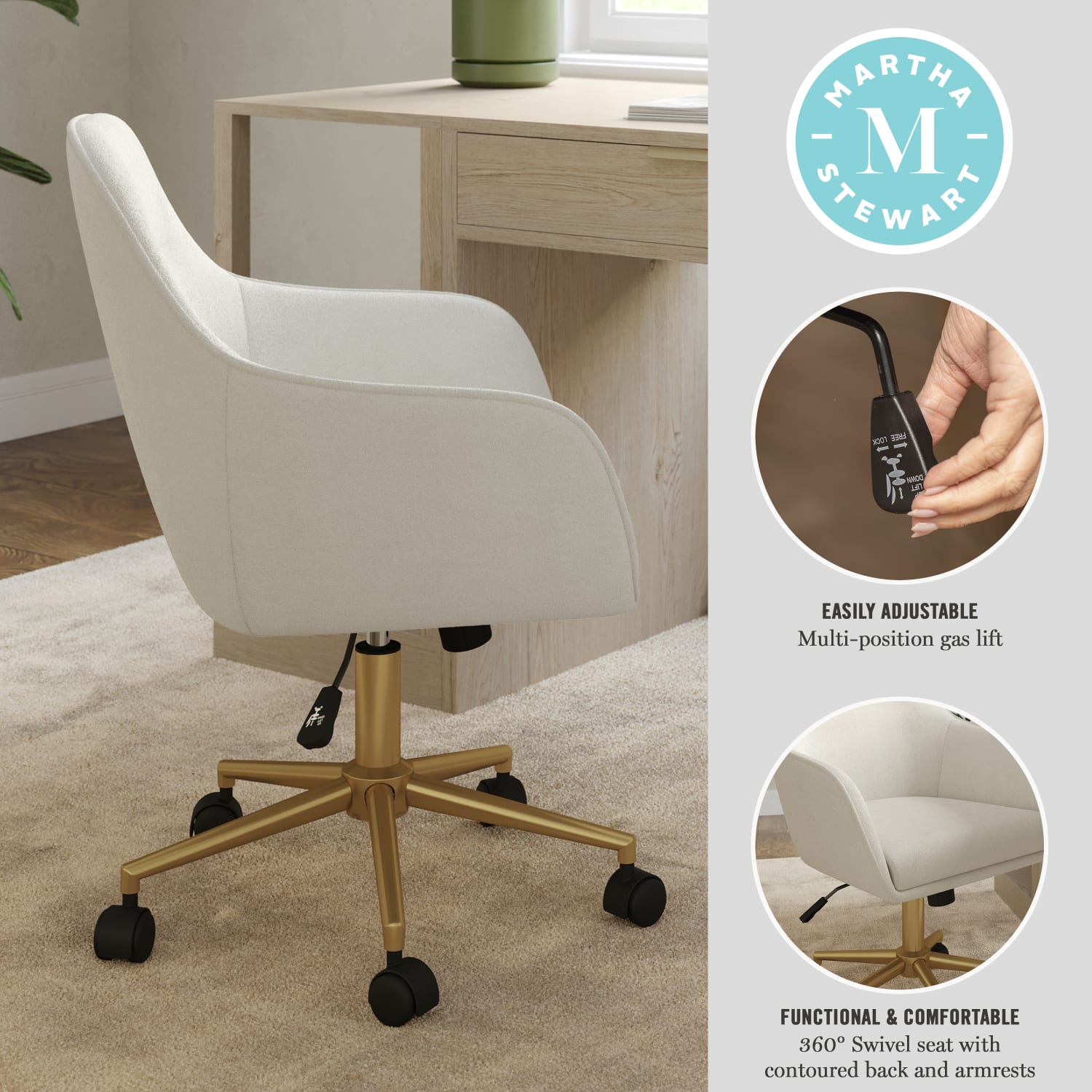 Martha Stewart Rayna Fabric Upholstered Office Chair Off White FabricPolished Brass Frame PopularChairscom Martha Stewart Rayna Fabric Upholstered Office Chair Off White FabricPolished Brass Frame PopularChairscom