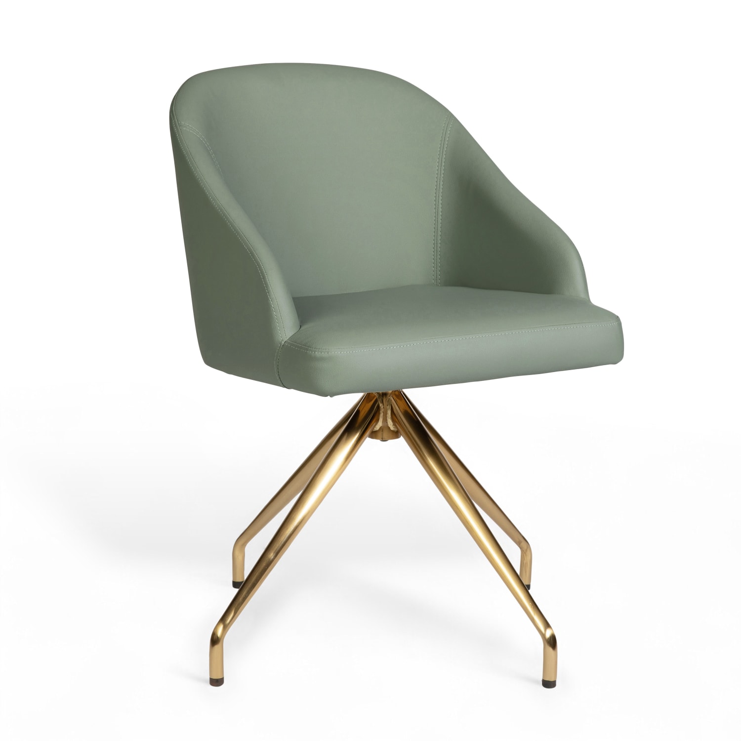 Martha Stewart Sora Faux Leather Stationary Office Chair, Sage Faux Leather/Polished Brass Frame