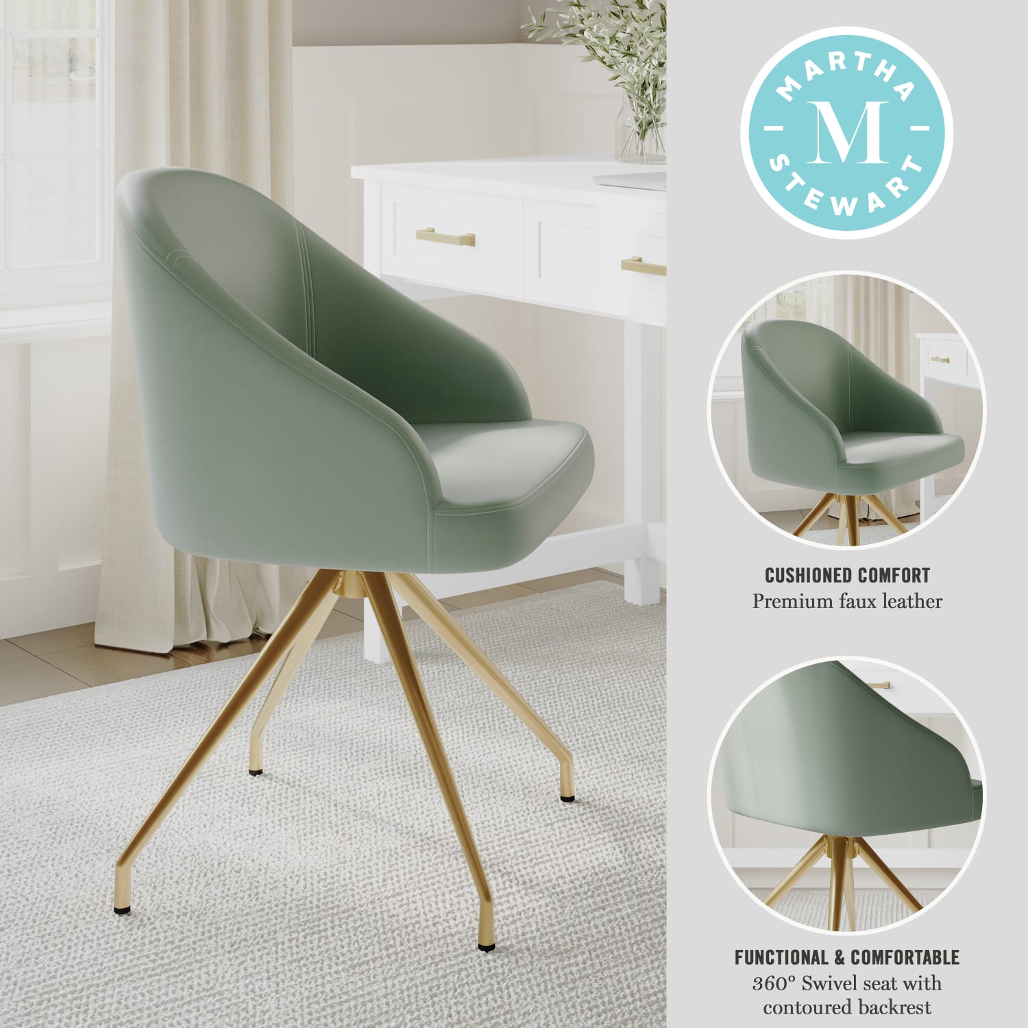 Martha Stewart Sora Faux Leather Stationary Office Chair Sage Faux LeatherPolished Brass Frame PopularChairscom Martha Stewart Sora Faux Leather Stationary Office Chair Sage Faux LeatherPolished Brass Frame PopularChairscom