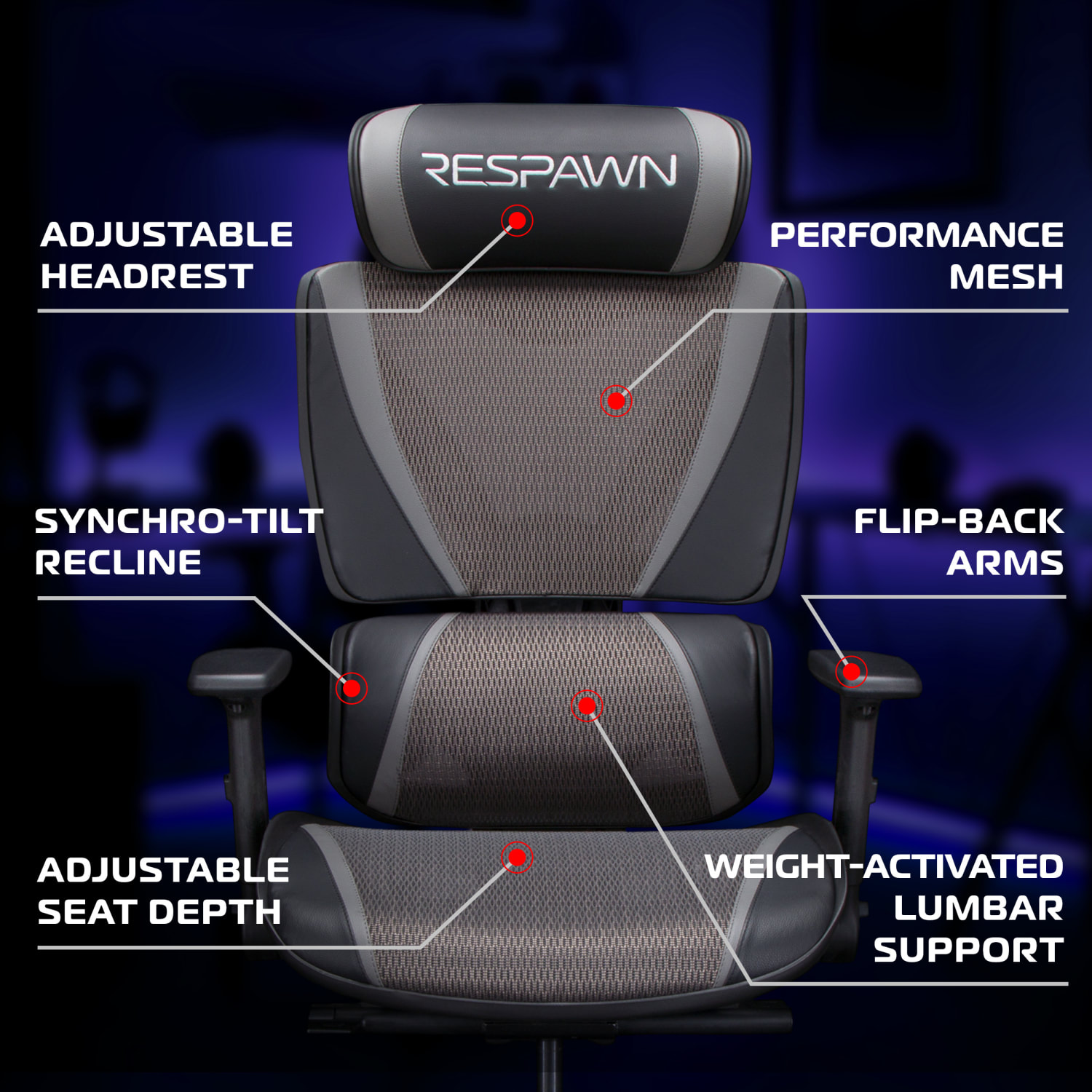 RESPAWN SPECTER Ergonomic Mesh Office Chair, Graphite Gray, RSPSGMB05GRY - Image 5