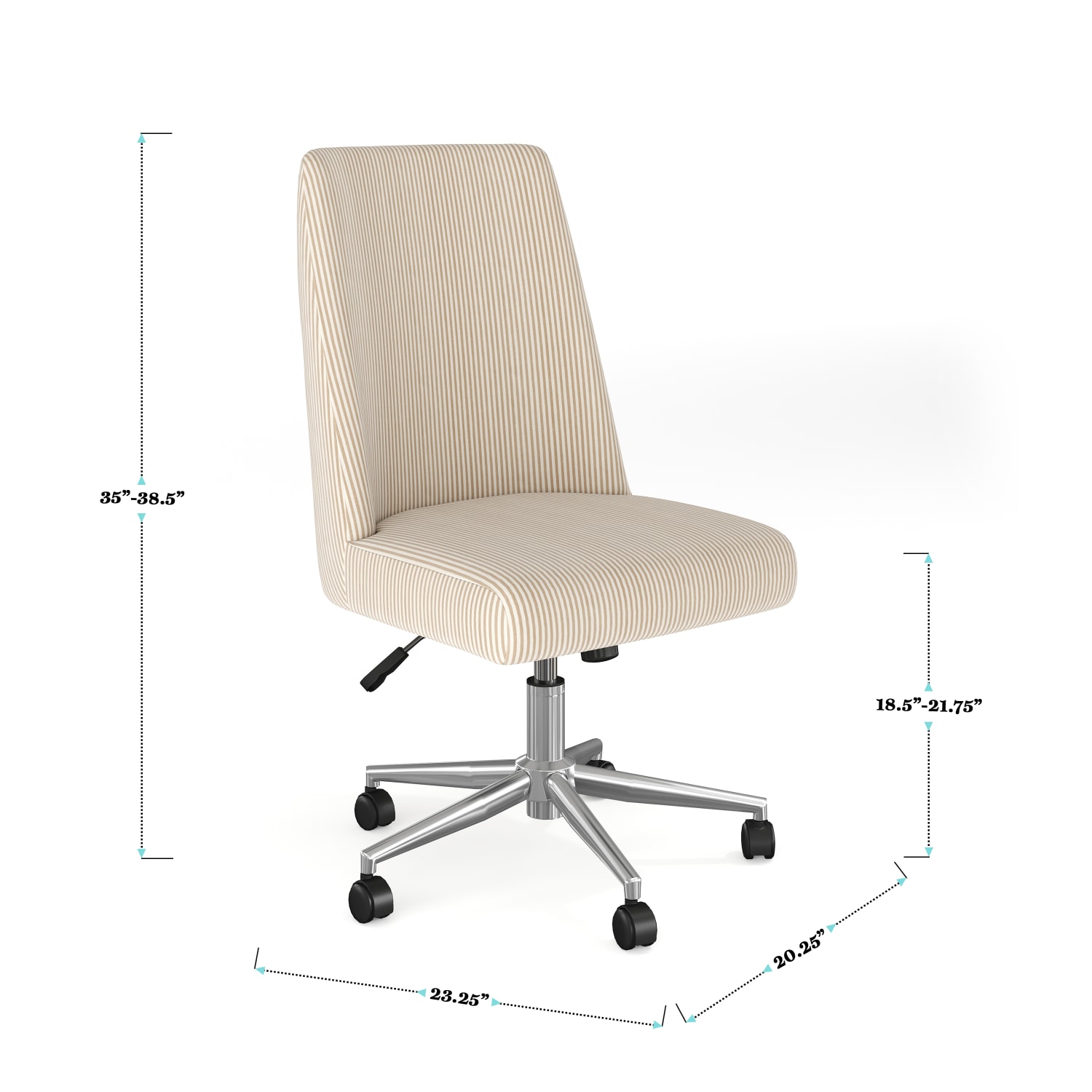 Martha Stewart Maeve Upholstered Office Chair, Beige Stripe Fabric/Polished Nickel Frame - Image 9