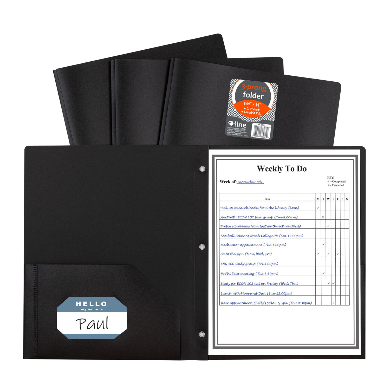 C-Line 2-Pocket Heavyweight Poly Portfolio Folders With Prongs, 8-1/2in x 11in, Black, Pack Of 25 Folders - Image 3