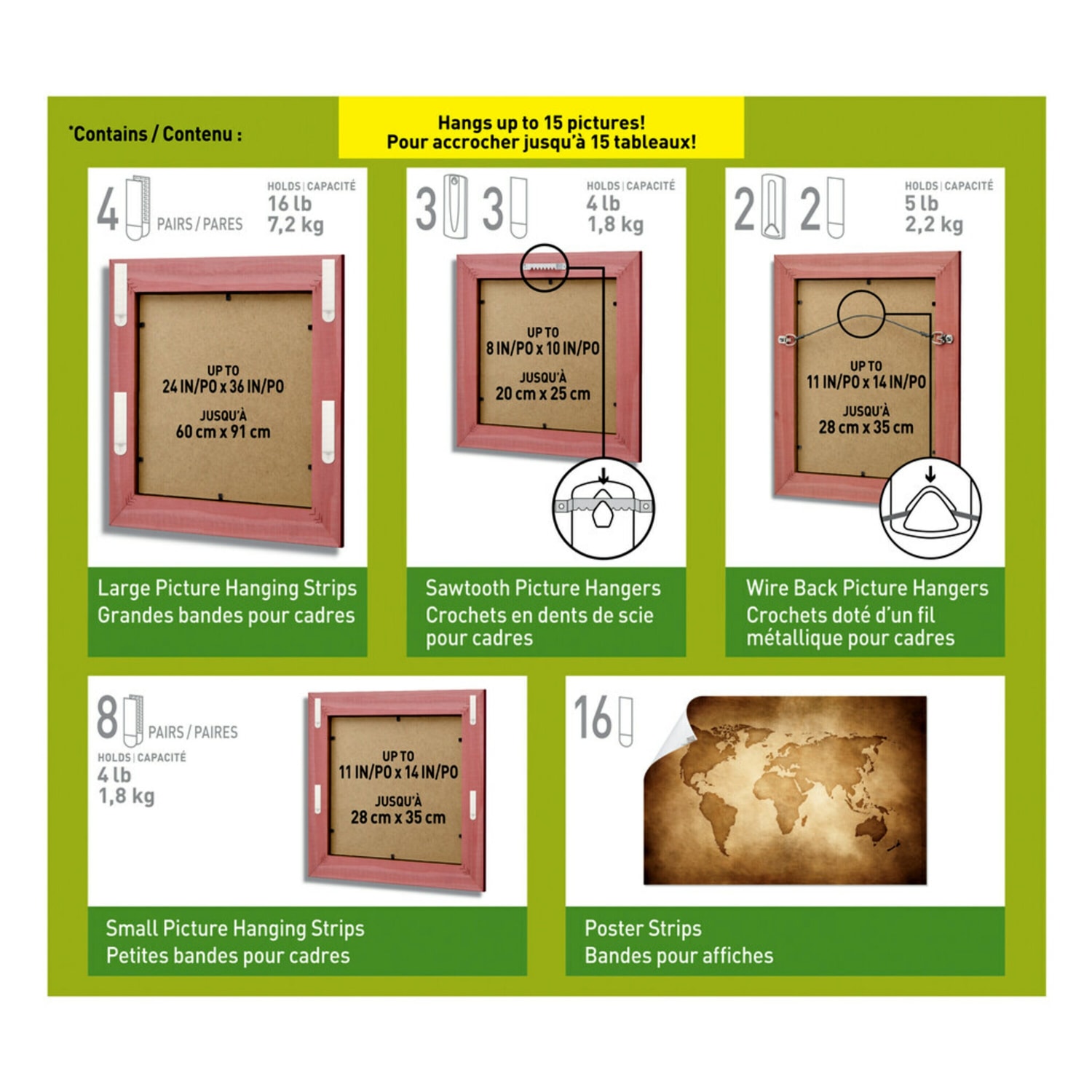 Command Picture Hanging Kit, 3 Sawtooth Picture Hangers, 2 Wire-Backed Picture Hangers, 5 Large Strips, 4 Pairs of Large Picture Hanging Strips, 8 Pairs of Small Picture Hanging Strips, 16 Poster Strips - Image 5