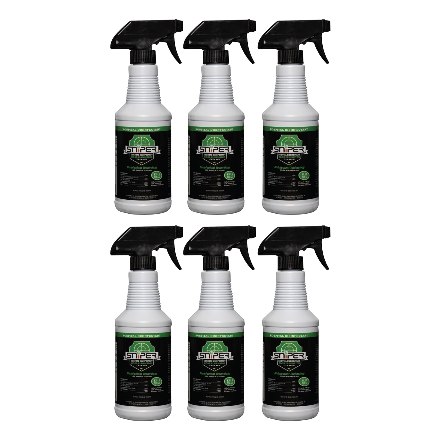 Sniper Hospital Disinfectant Odor Eliminator & All-Purpose Cleaner Spray, 16 Oz, Case Of 6 Bottles