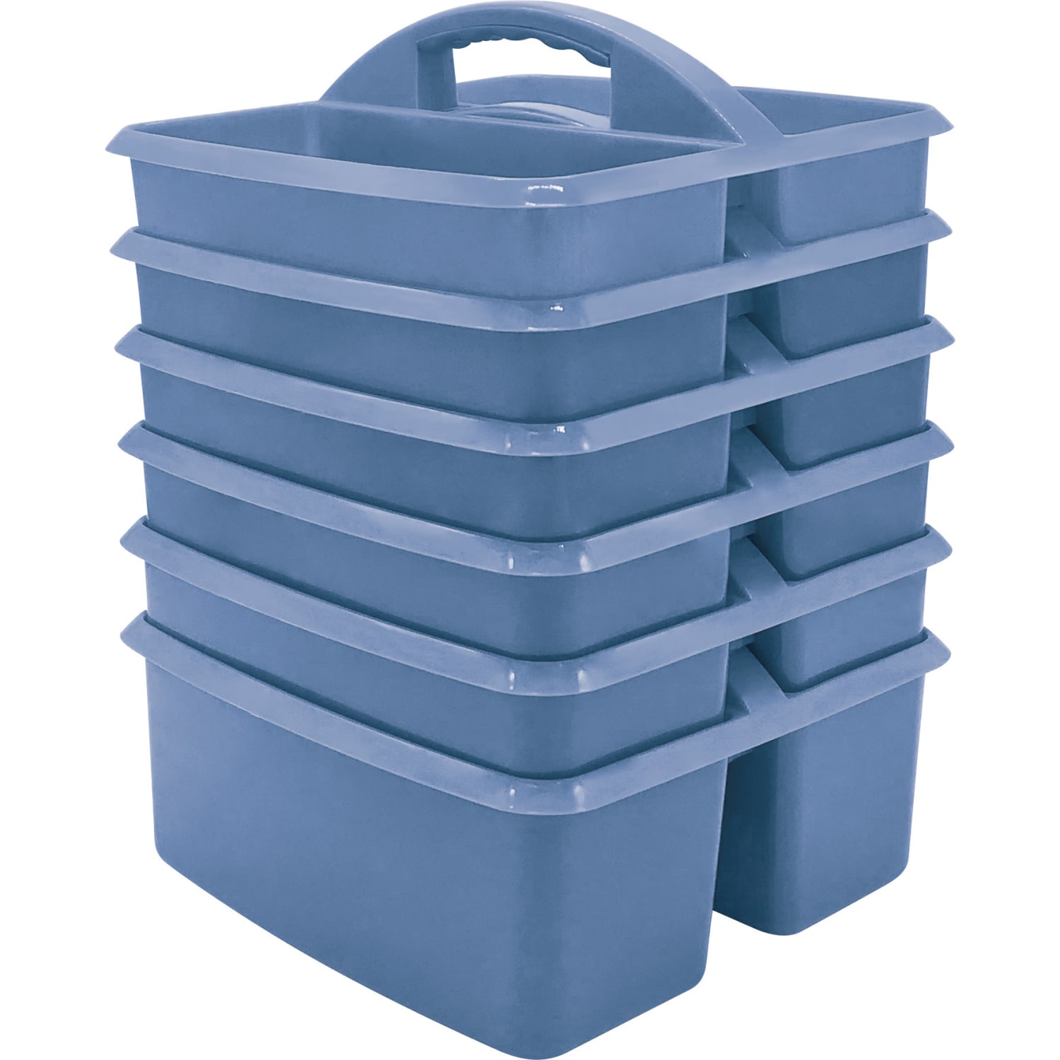 Teacher Created Resources Plastic Storage Caddies, 5-1/4inH x 9-1/4inW x 9inD, Slate Blue, Pack Of 6 Caddies