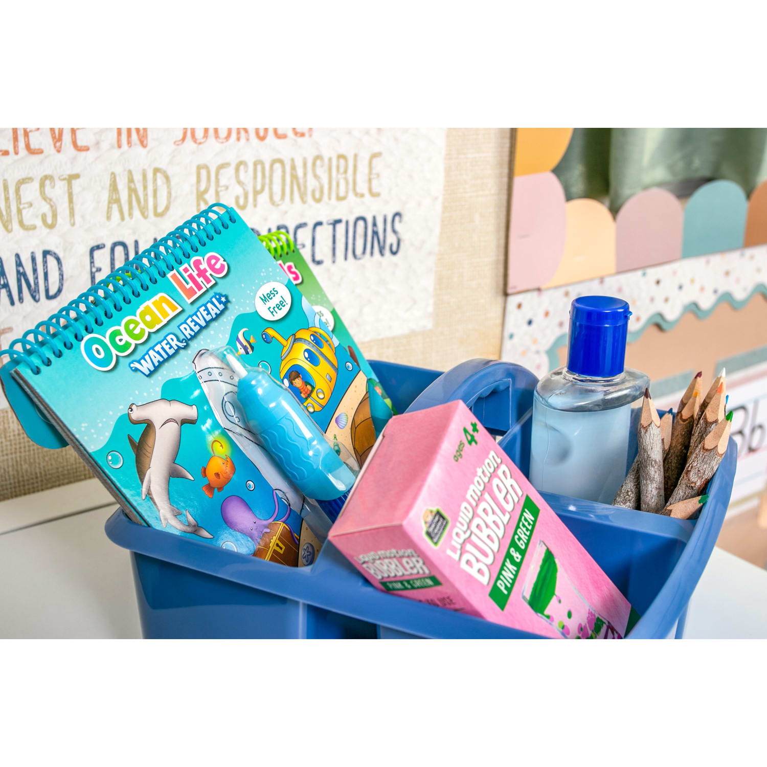 Teacher Created Resources Plastic Storage Caddies, 5-1/4inH x 9-1/4inW x 9inD, Slate Blue, Pack Of 6 Caddies - Image 5