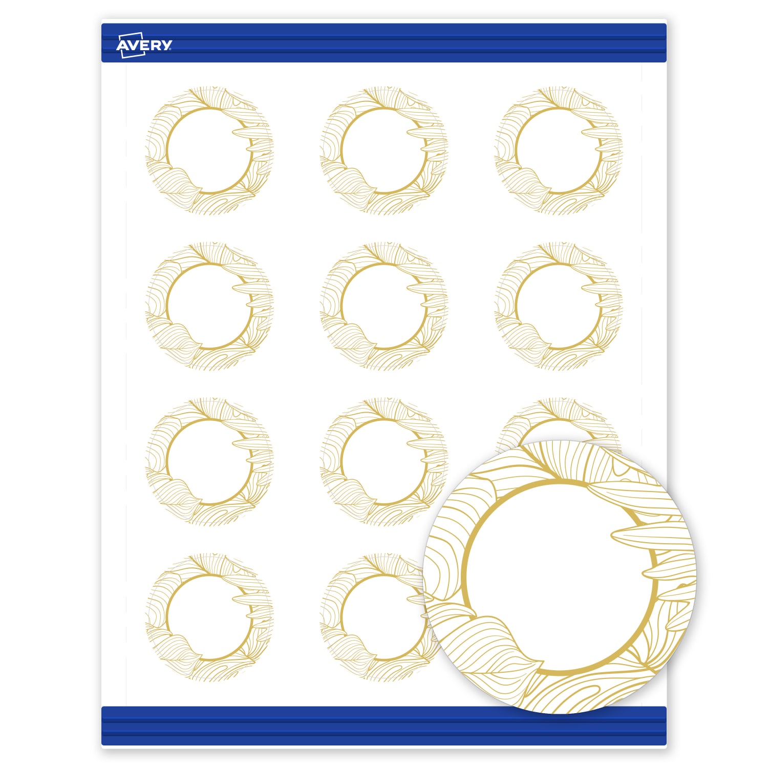 Avery Printable Round Cards With Sure Feed Technology, 2in, Matte White With Preprinted Gold Florals Design, Pack Of 120 - Image 3