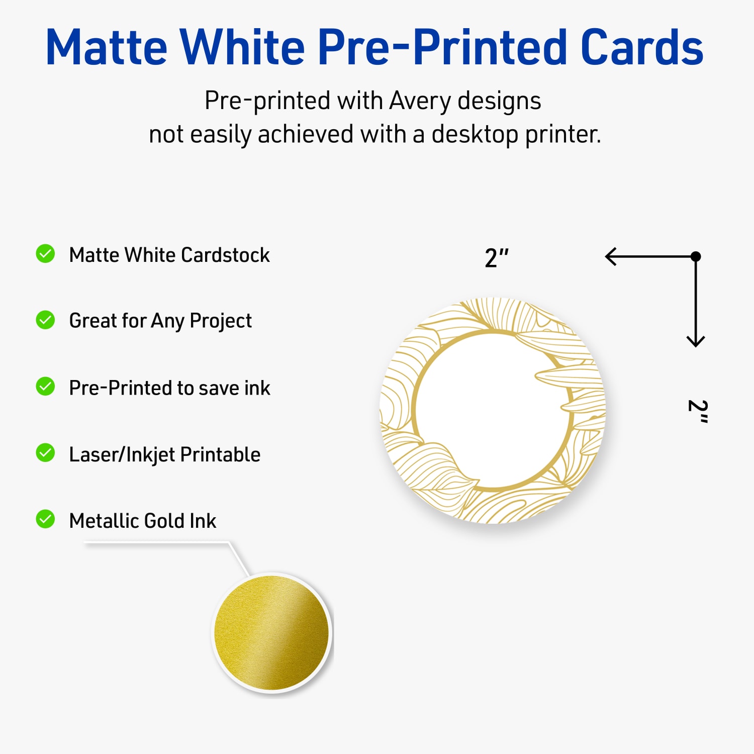 Avery Printable Round Cards With Sure Feed Technology, 2in, Matte White With Preprinted Gold Florals Design, Pack Of 120 - Image 4