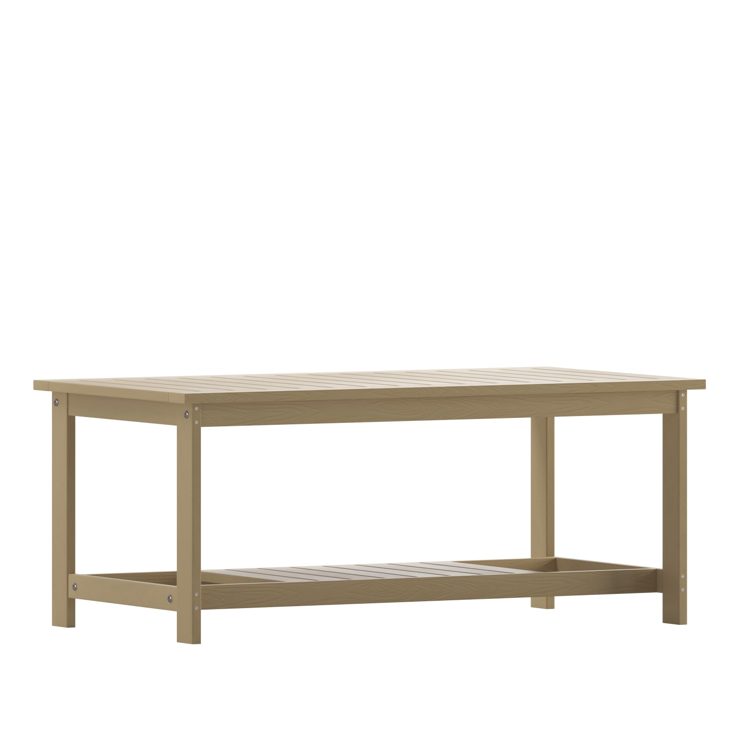 Flash Furniture Charlestown All-Weather Poly Resin Wood Two Tiered Commercial Grade Adirondack Slatted Coffee Conversation Table in Natural Cedar - Image 3