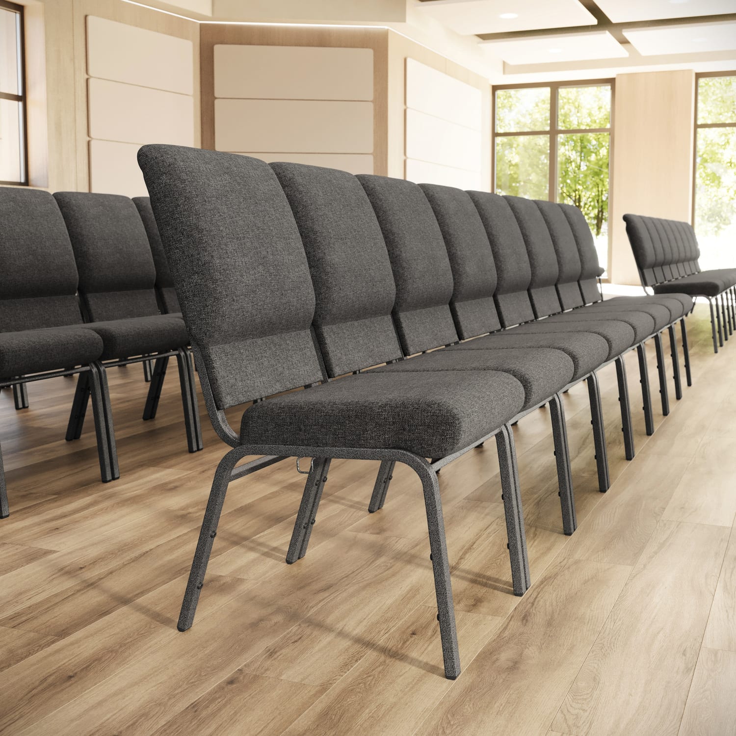 Flash Furniture Advantage Church Chair, Charcoal Gray/Silver Vein, PCHT185111 - Image 3