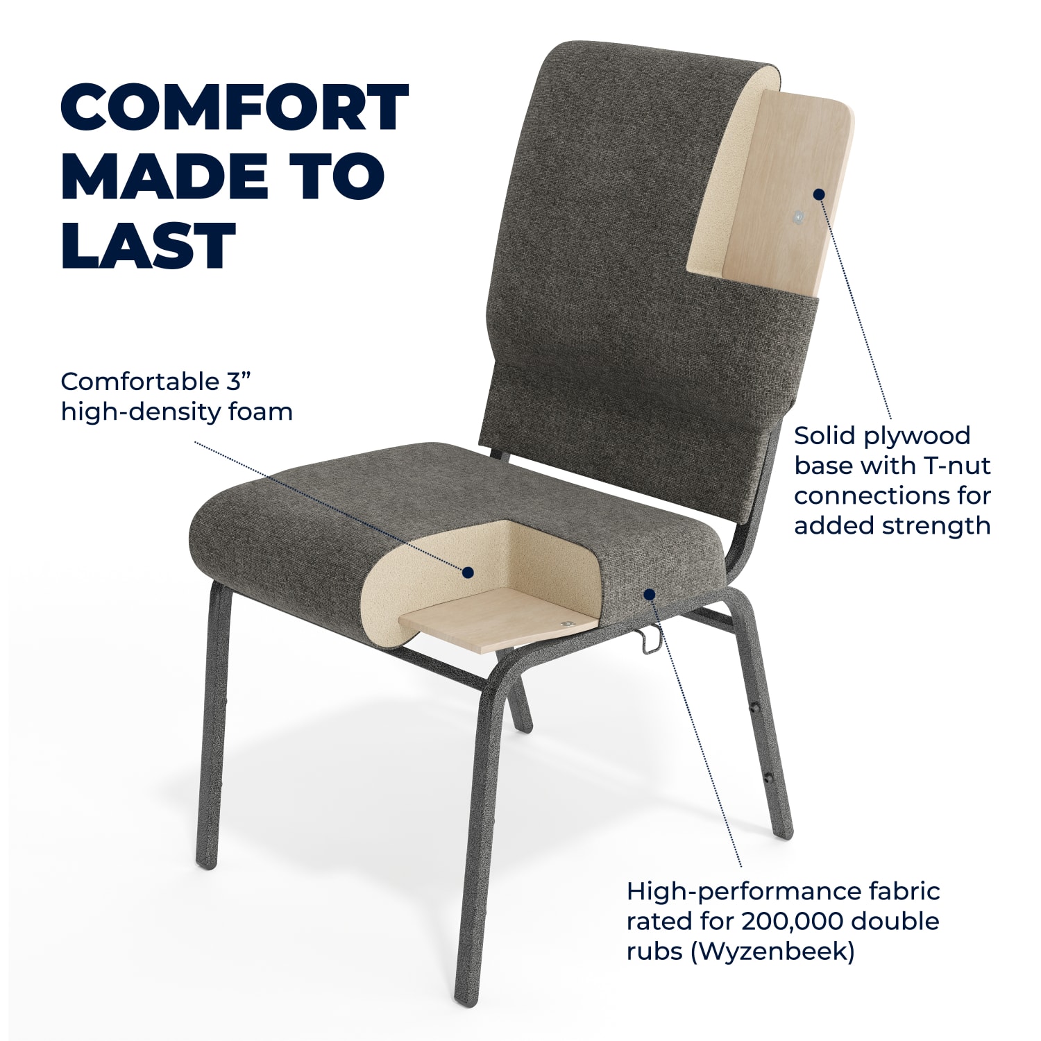 Flash Furniture Advantage Church Chair, Charcoal Gray/Silver Vein, PCHT185111 - Image 5