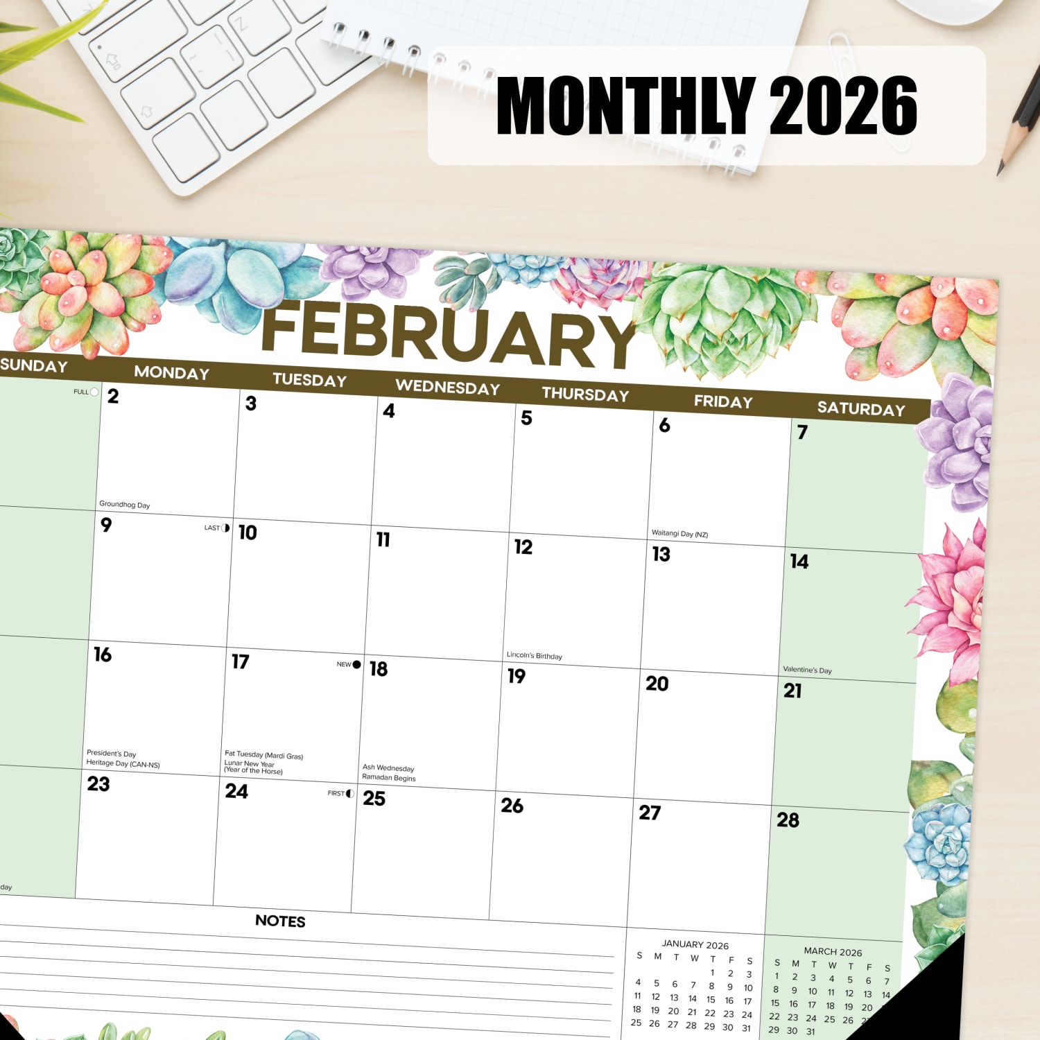 2026 Willow Creek Press Desk Pad Calendar, 22in x 17in, Succulents, January To December, 57285 - Image 4