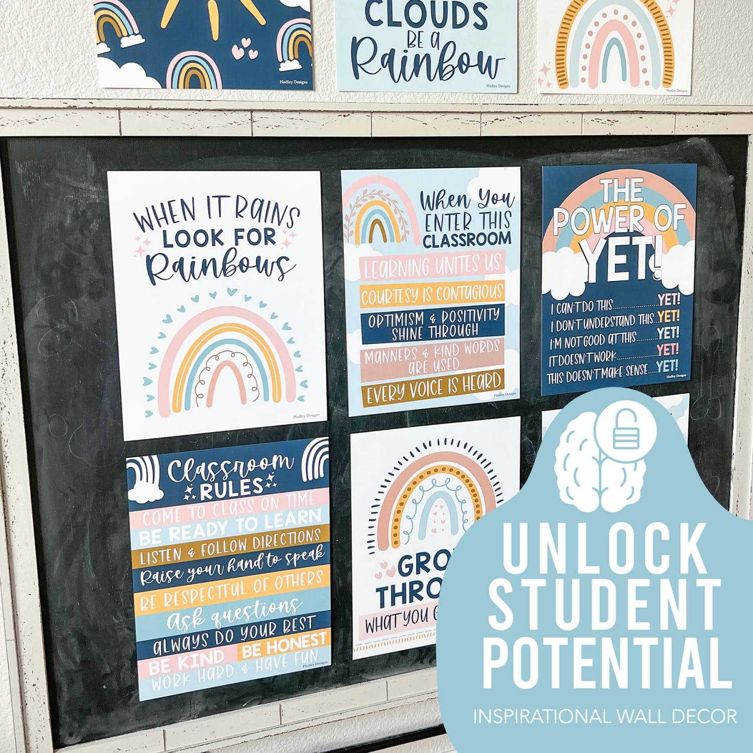 Hadley Designs Posters, Boho Rainbow Growth Mindset Classroom Decor, Set Of 9 - Image 3