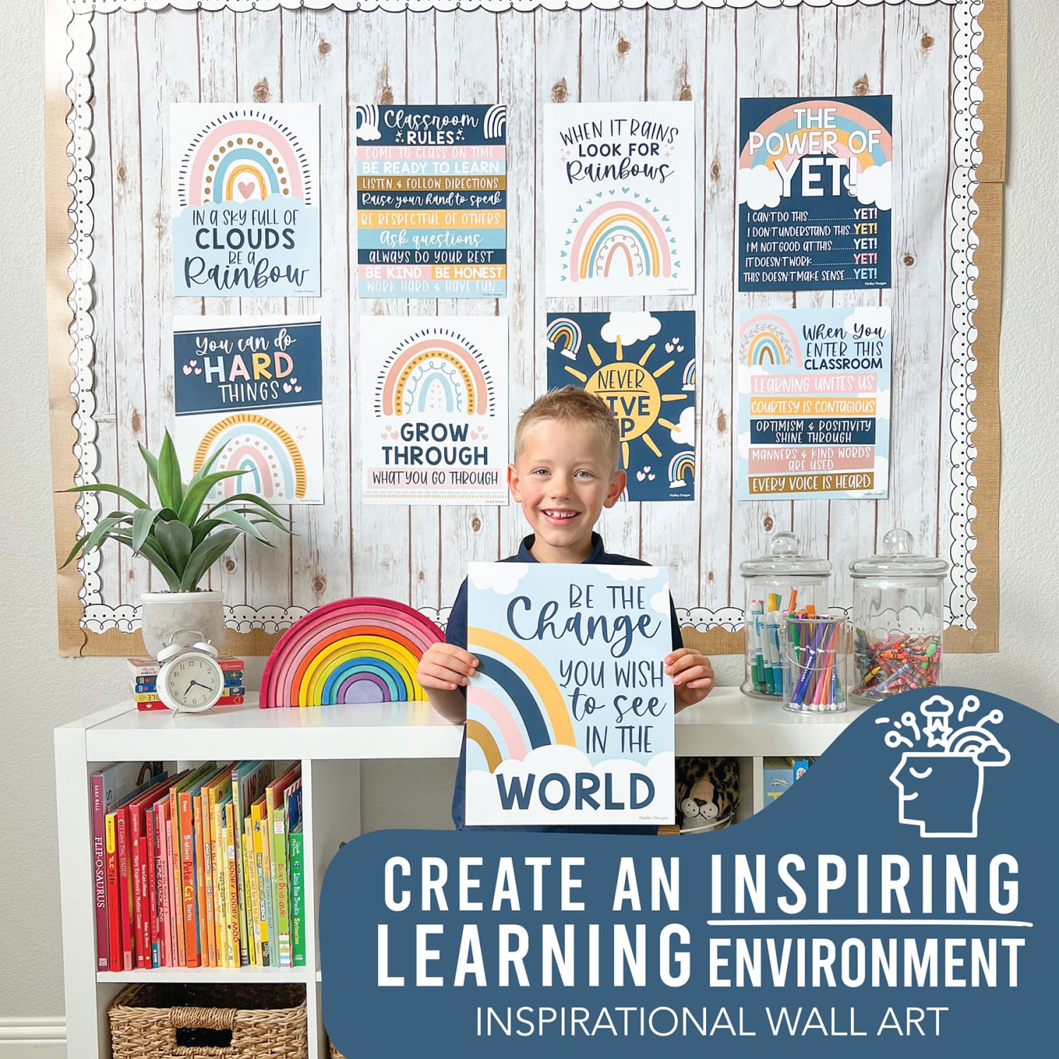 Hadley Designs Posters, Boho Rainbow Growth Mindset Classroom Decor, Set Of 9 - Image 4